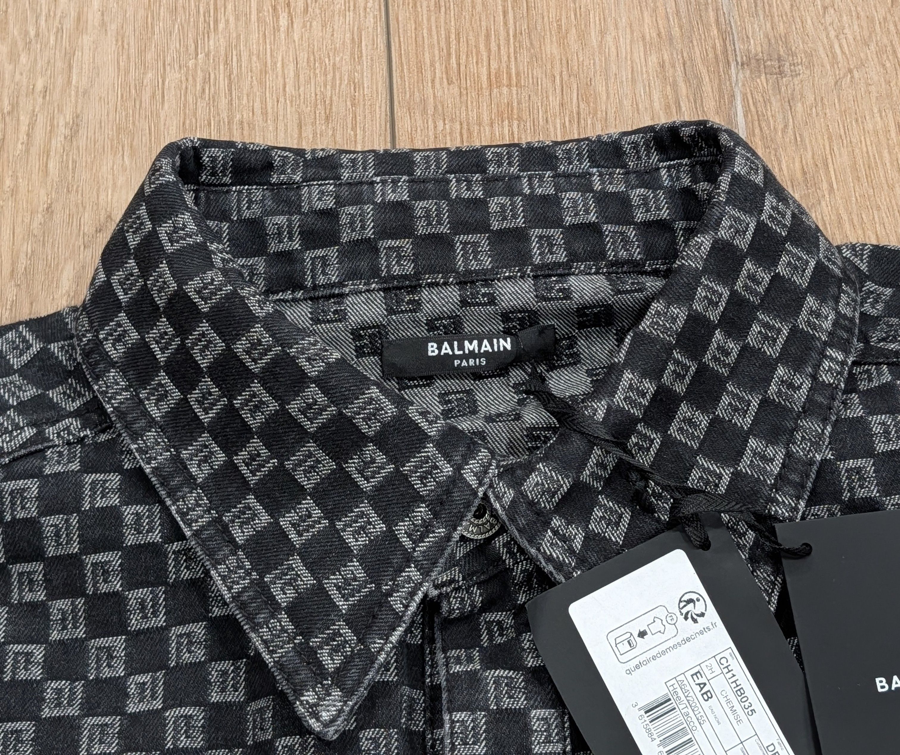 Balmain BALMAIN Monogram Denim SS Button Up Shirt Black/White 50 Size US M / EU 48-50 / 2 - 2 Thumbnail