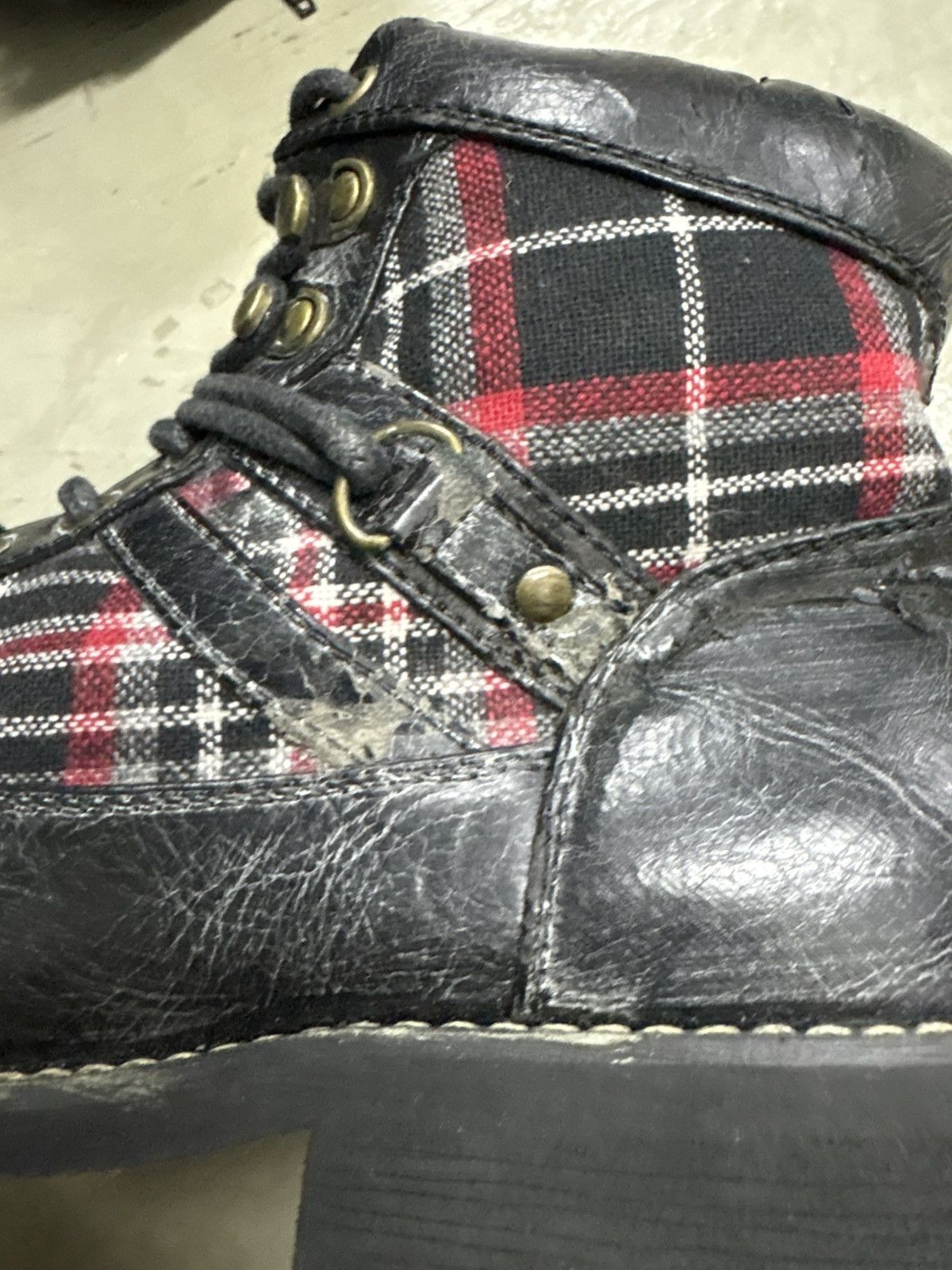 New Rock Asboo Gothic Punk Plaid Boots Studded Black Leather Size US 7.5 / EU 40-41 - 9 Thumbnail