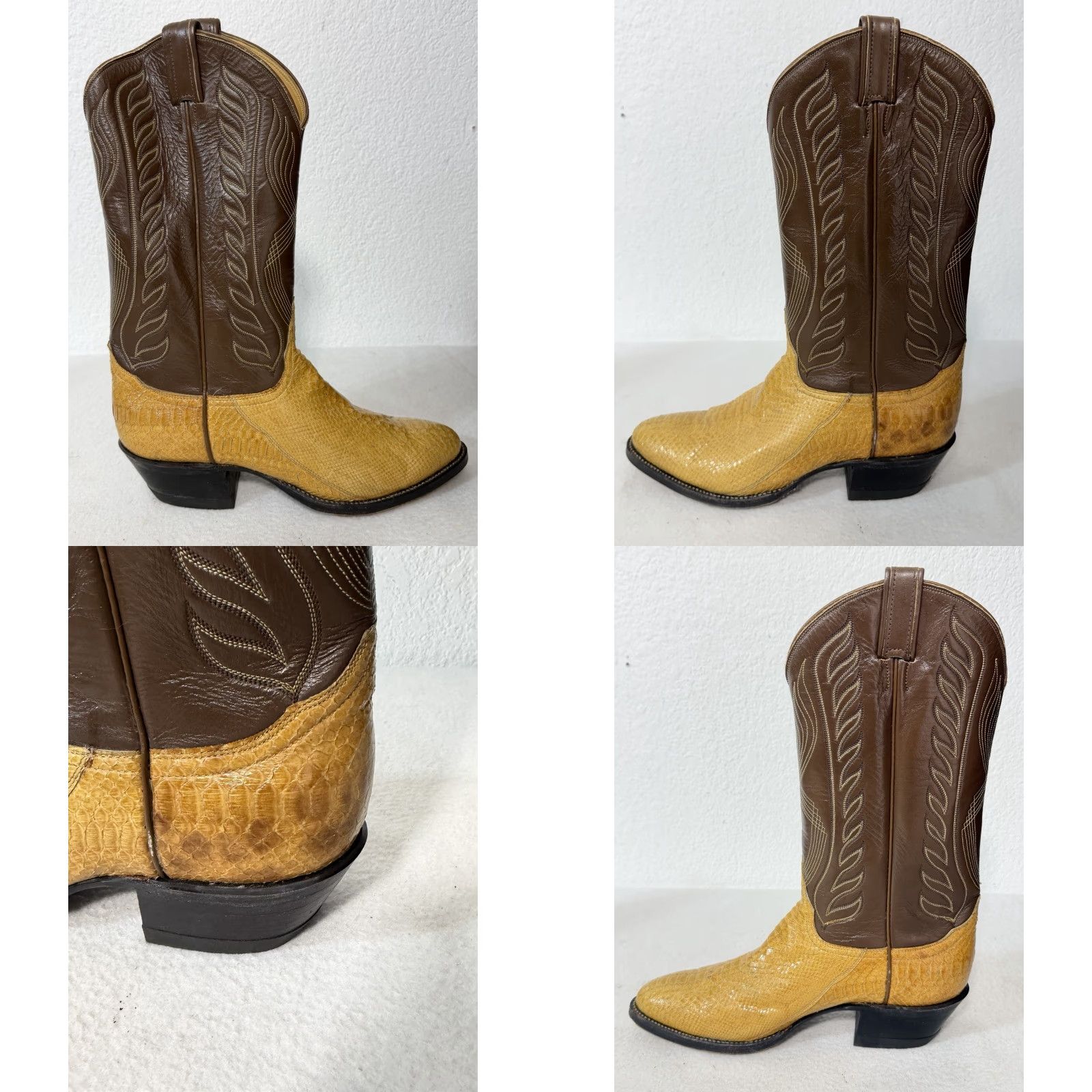 Tony Lama VINTAGE Tony Lama Western Boots Men’s 8.5 D Yellow Brown Exotic Snake 2nd Hand Leather Pull On Almond Toe Mens Size US 9 / EU 42 - 8 Thumbnail