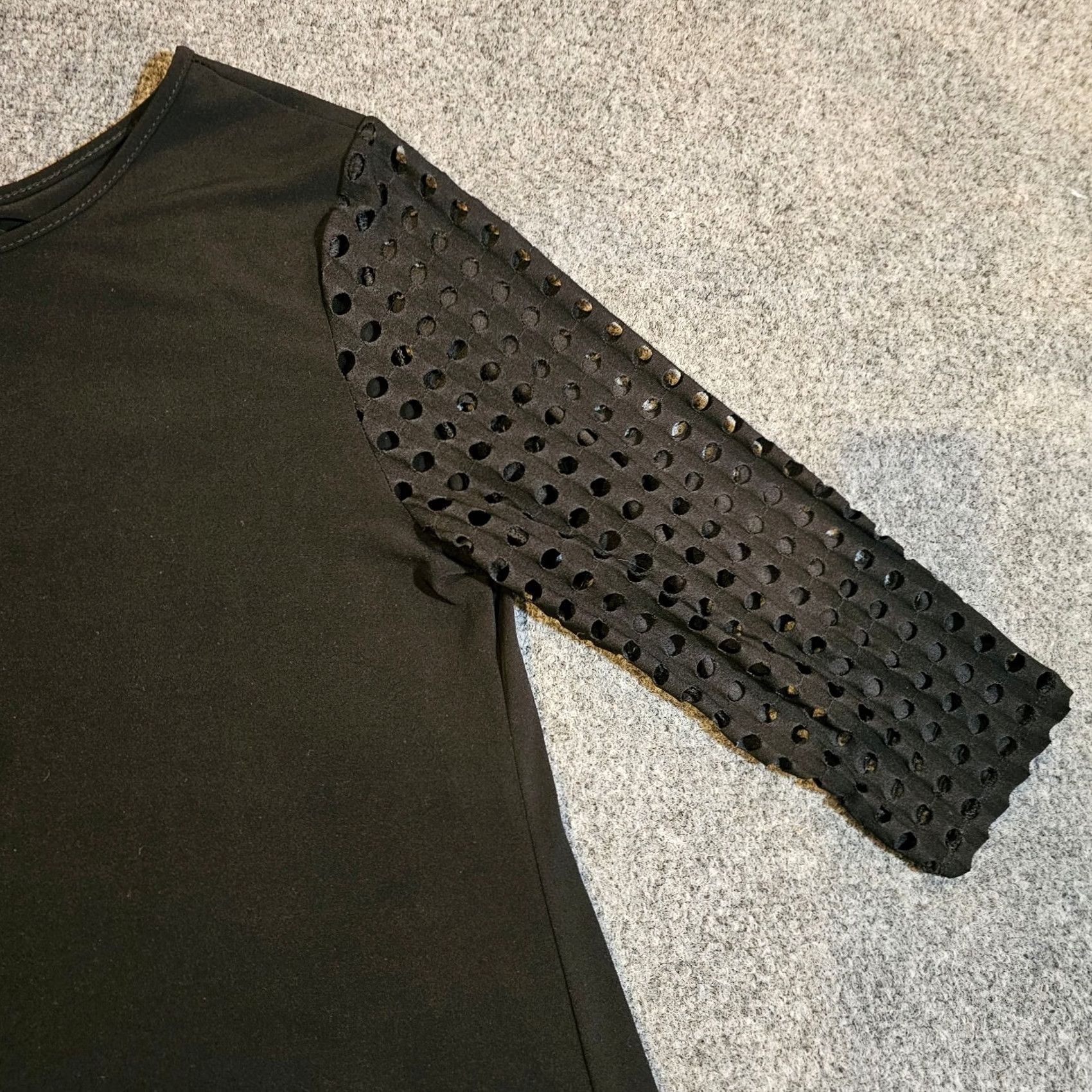 Vintage Clara Sun Woo Top Tunic Women Large Black Asymmetrical Open Knit Sleeves Casual Pattern: Solid Size L / US 10 / IT 46 - 3 Thumbnail