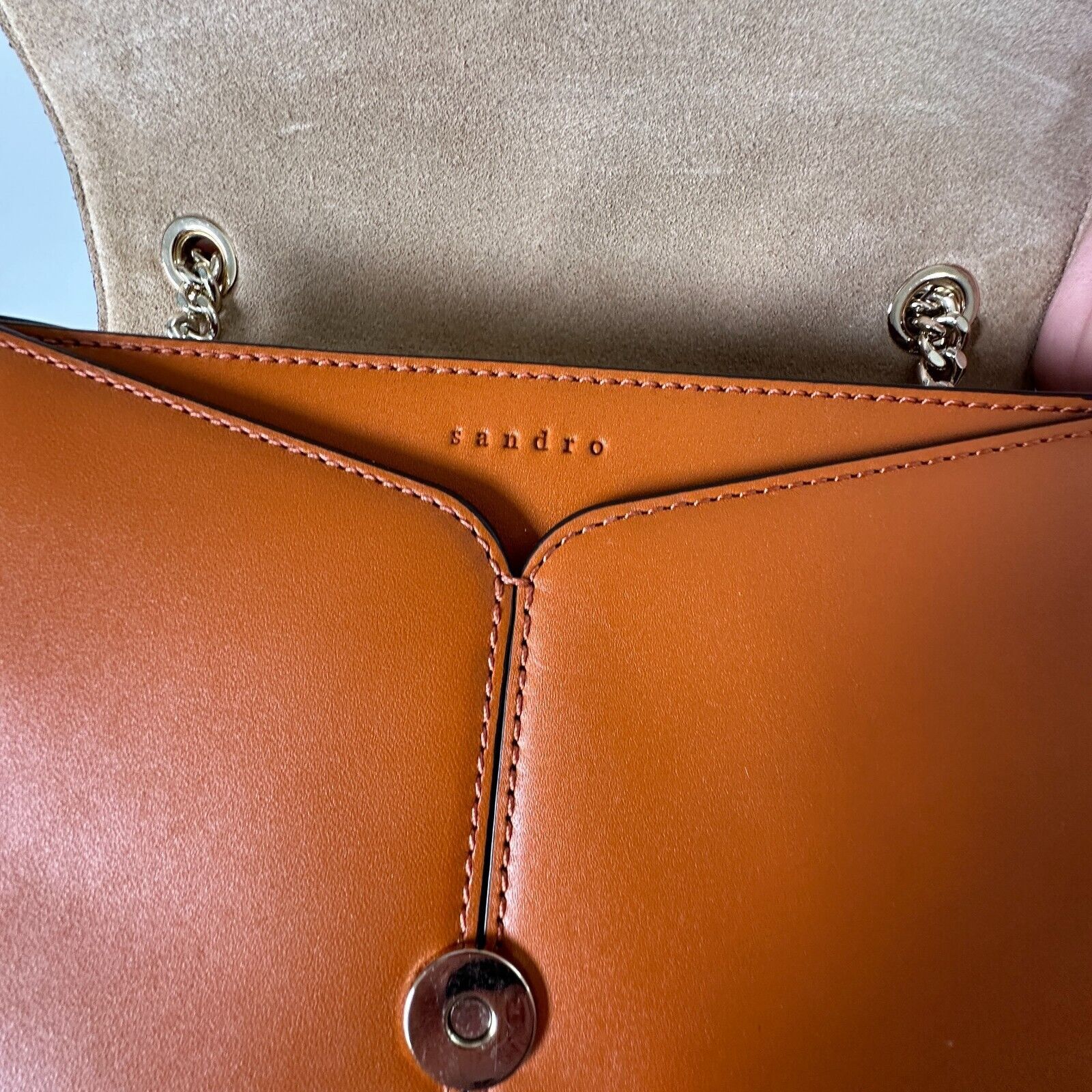 Sandro NWOT Sandro Camel Leather Crossbody Bag Lou MM Curcuma Purse Size ONE SIZE - 9 Thumbnail