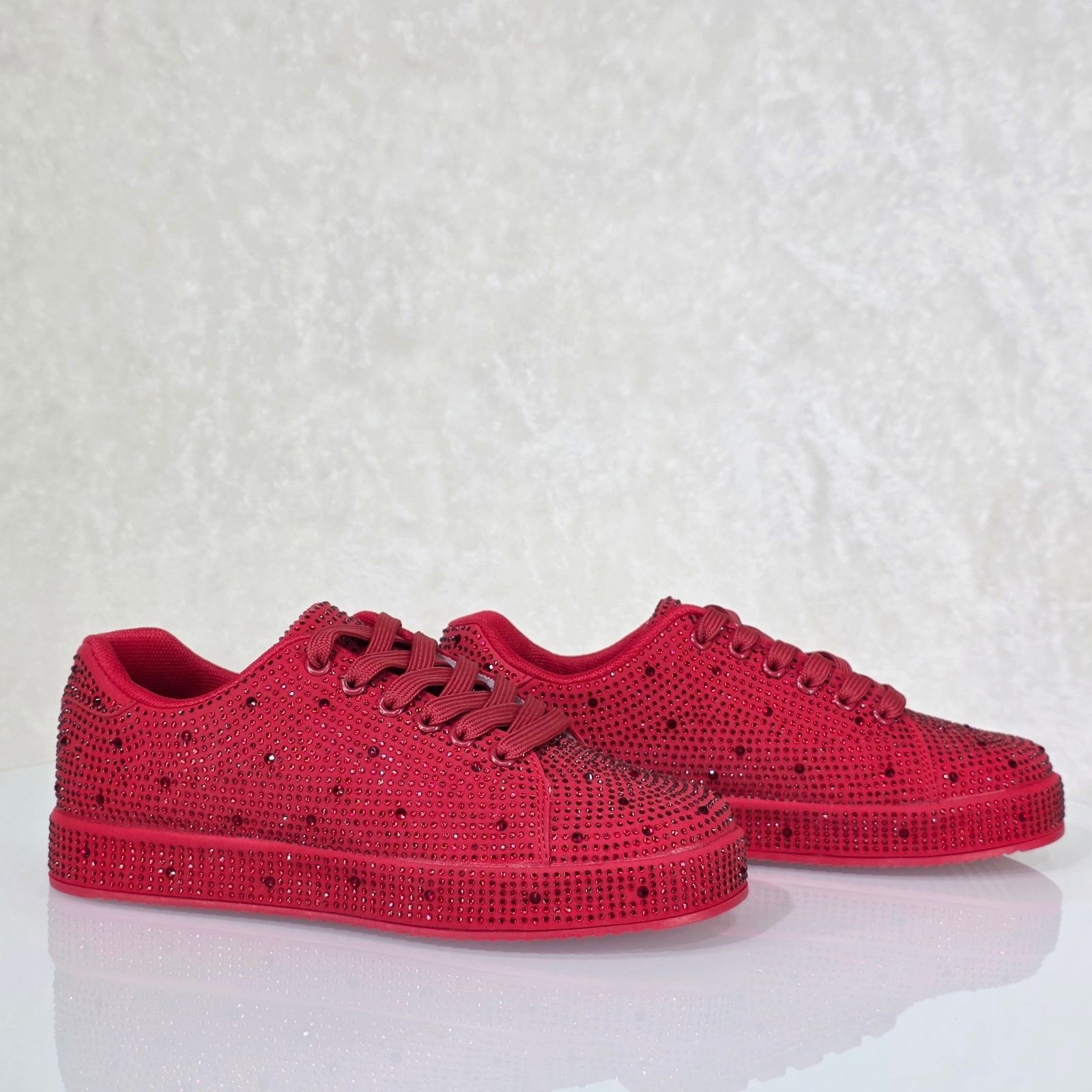 Other Street Glam Red Rhinestone Platform Sneakers Tennis Shoes (U Size US 8 / IT 38 - 2 Thumbnail