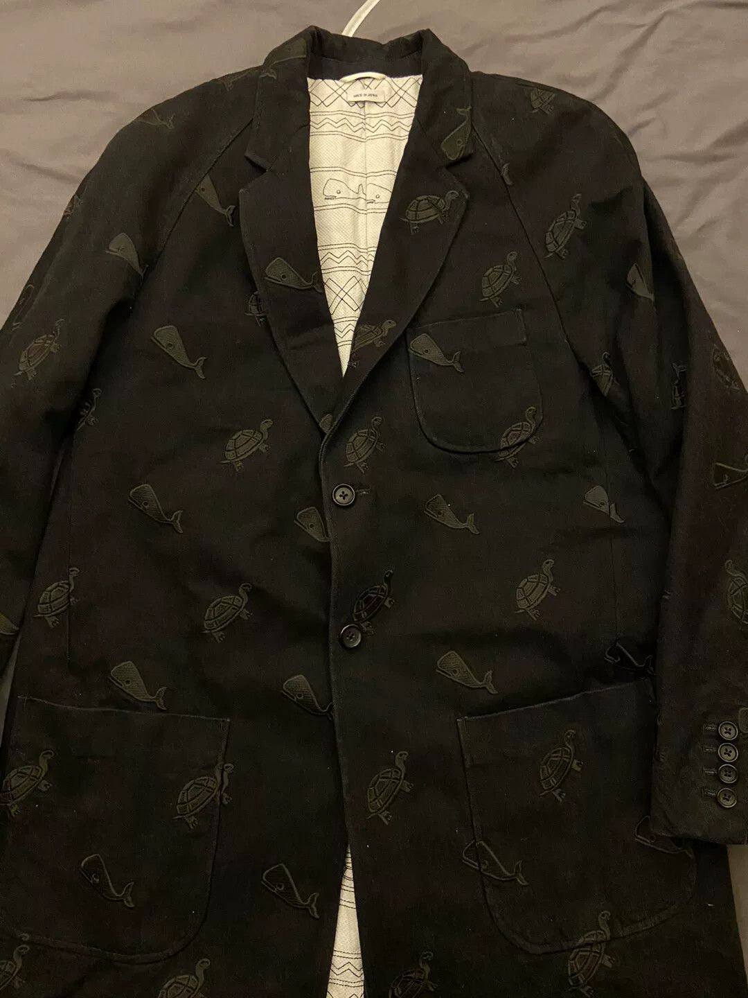 thom browne embroidered black coat with details
