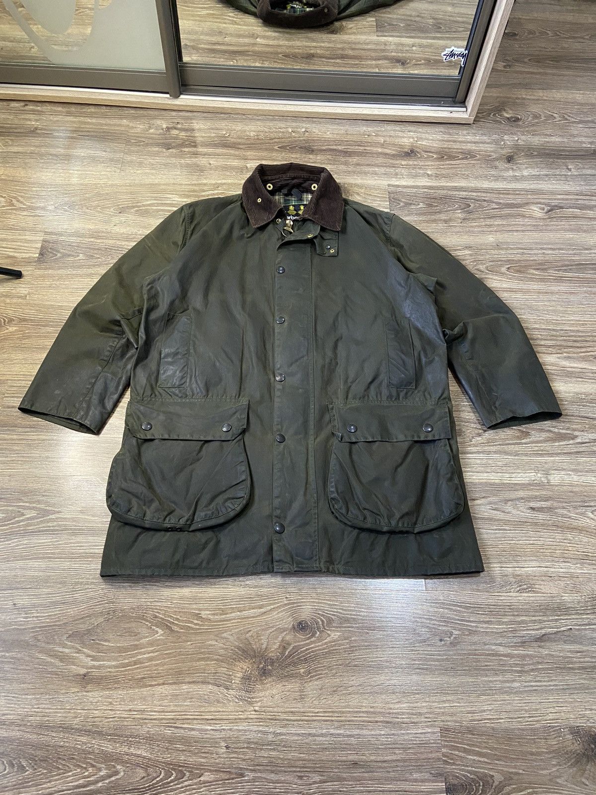 image of Archival Clothing x Barbour 80's Barbour A200 Border Waxed Vintage Jacket Coat in Green (Size Mediu