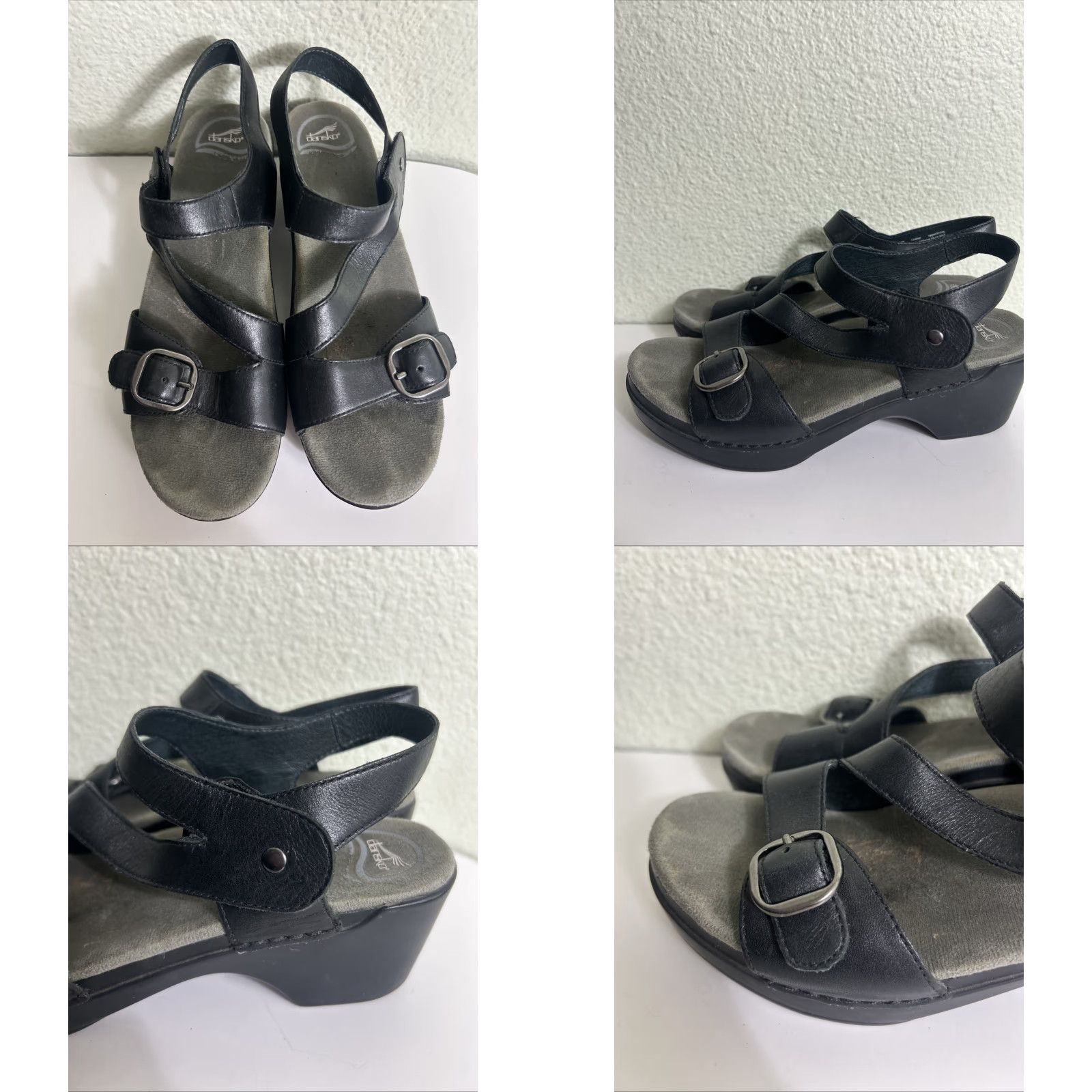 Dansko Dansko Shari Sandals Black Leather Ankle Strap Block Heel Womens US 8 EU 38 Flat Slip-On Dress Casual Size US 8 / IT 38 - 8 Thumbnail