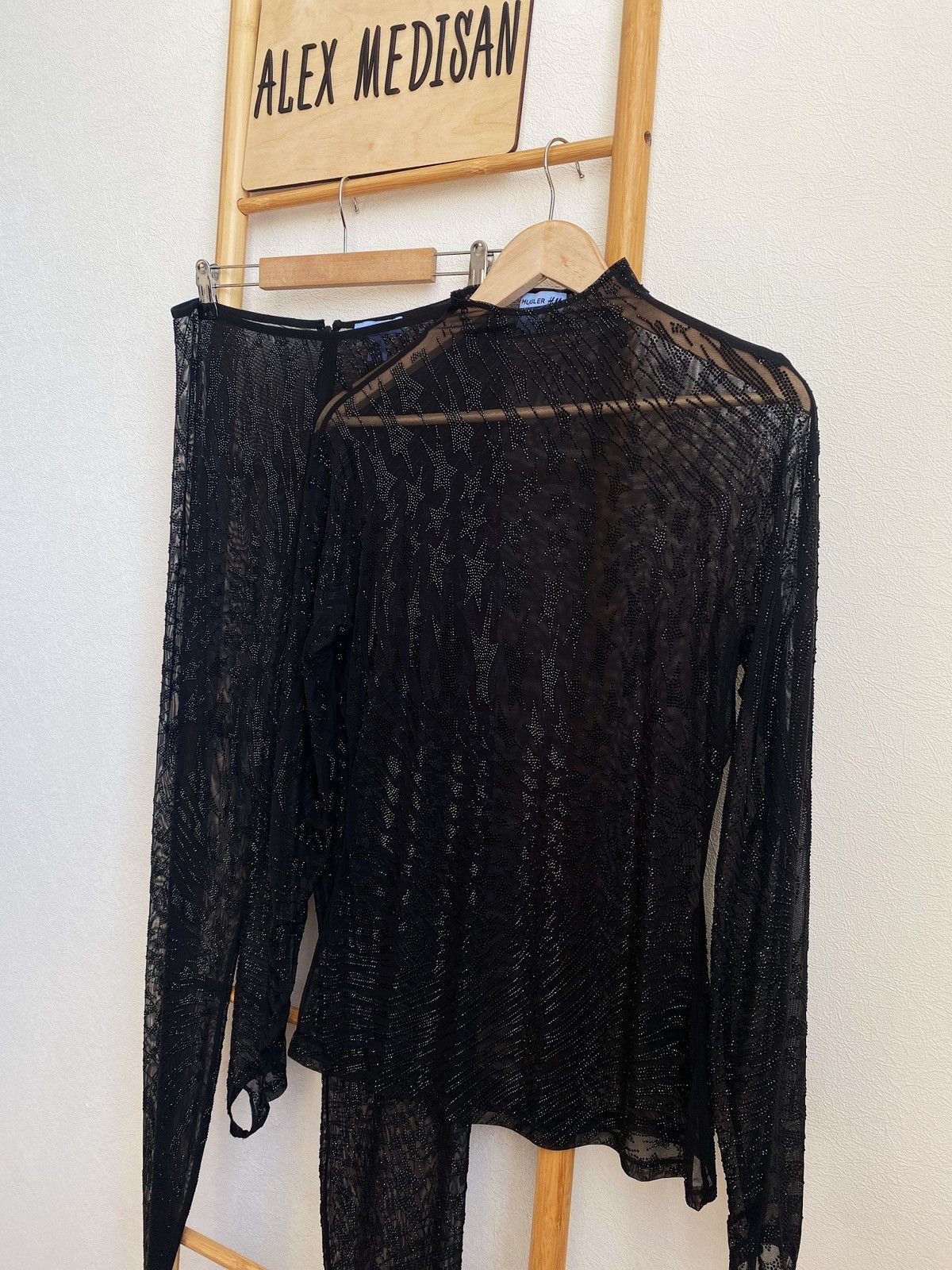 Mugler New Set Mugler x H&M Rhinestone Embellished Mesh Top+ Tights Size M / US 6-8 / IT 42-44 - 3 Thumbnail