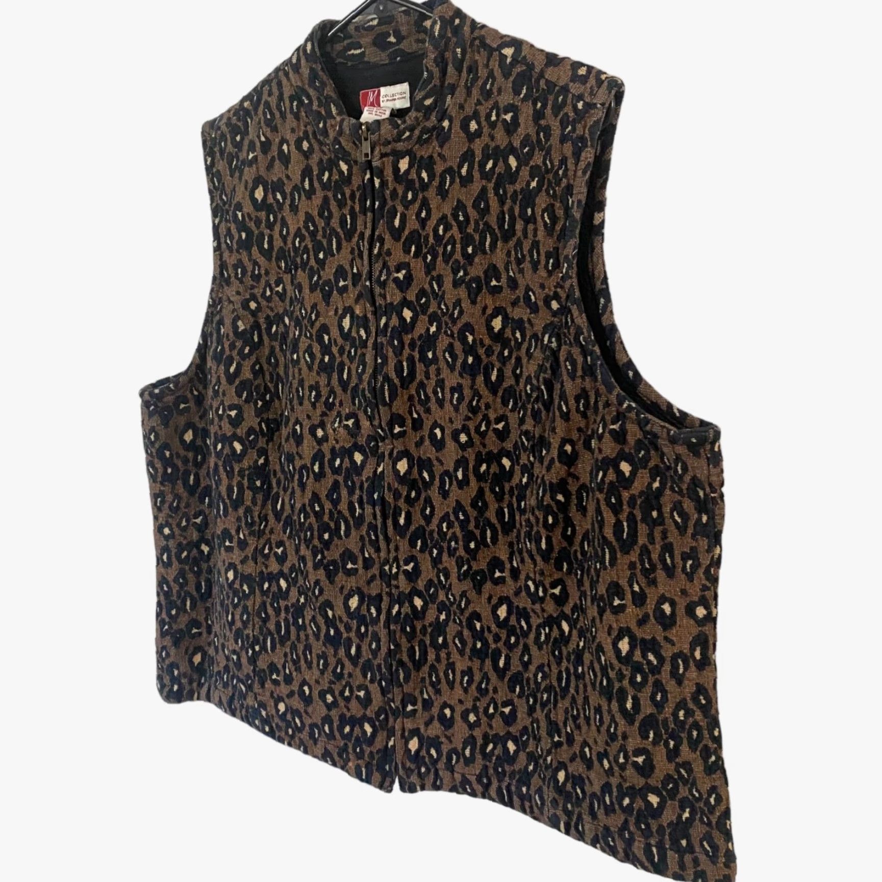 Vintage VINTAGE Jennifer Moore Vest Full Zip Womens Plus 20W Brown Cheetah Textured Leopard Print 100% Cotton Size 3XL / US 20-22 - 2 Thumbnail