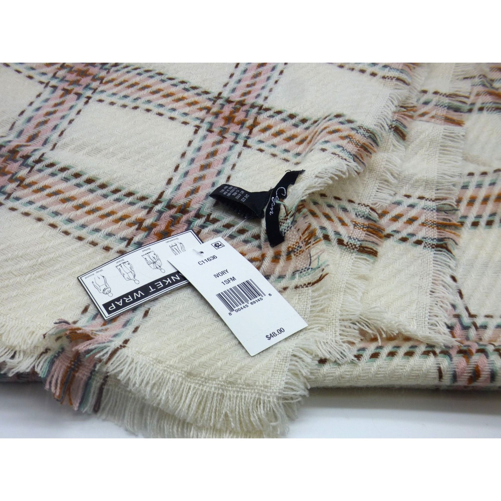 Other Cejon Heritage Plaid Blanket Scarf/ Wrap, 20”x76”, Ivory Size ONE SIZE - 6 Thumbnail