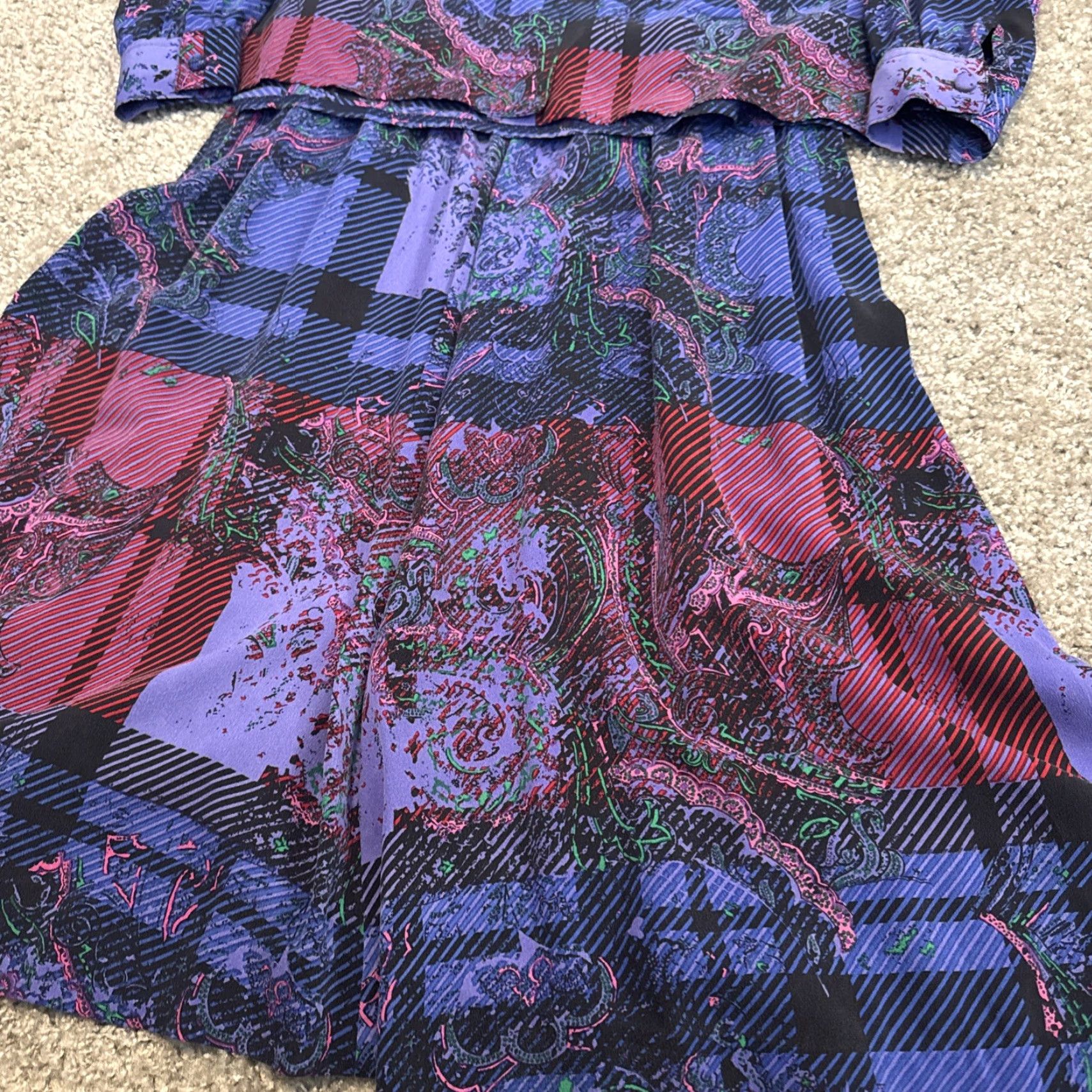 Vintage Vtg 60s Purple Pink Plaid Paisley Button Down Blouse Midi Skirt Homemade Set Size M / US 6-8 / IT 42-44 - 3 Thumbnail