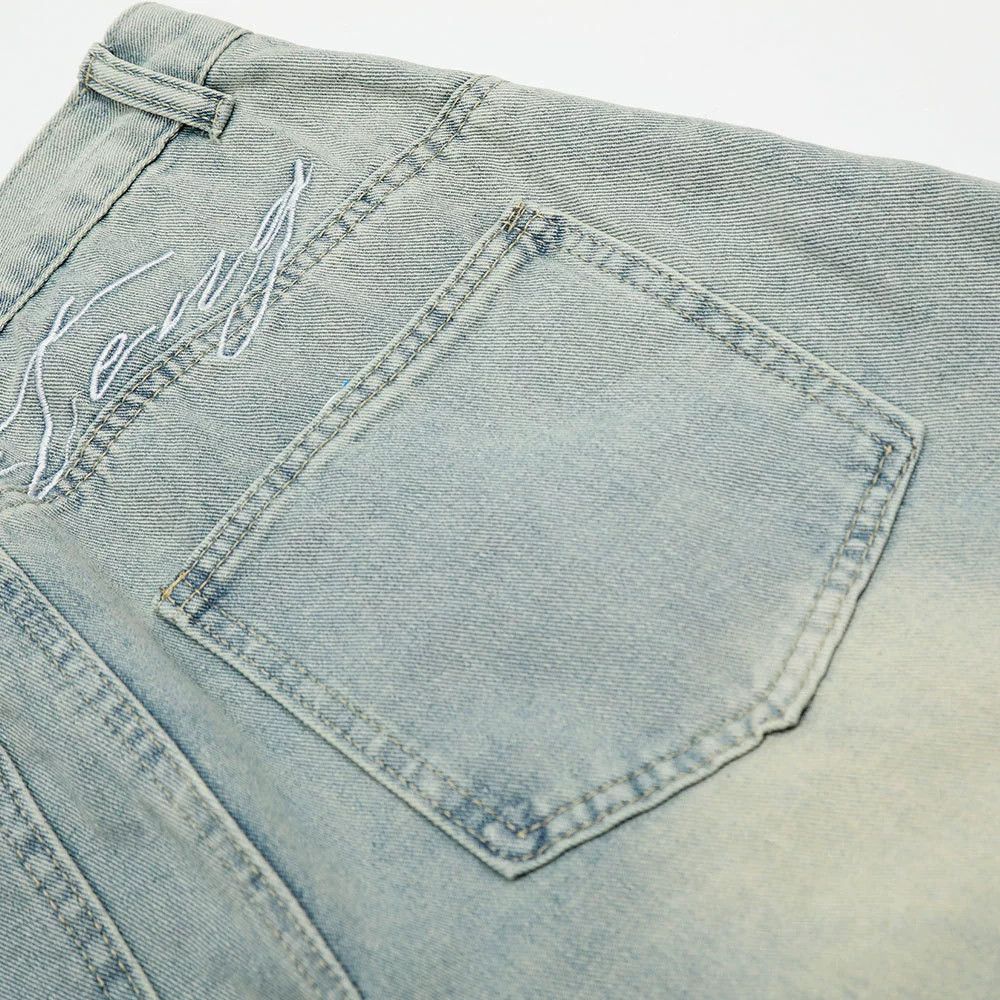 Jean Men's embroidered distressed washed scimitar denim shorts Size US 32 / EU 48 - 5 Thumbnail
