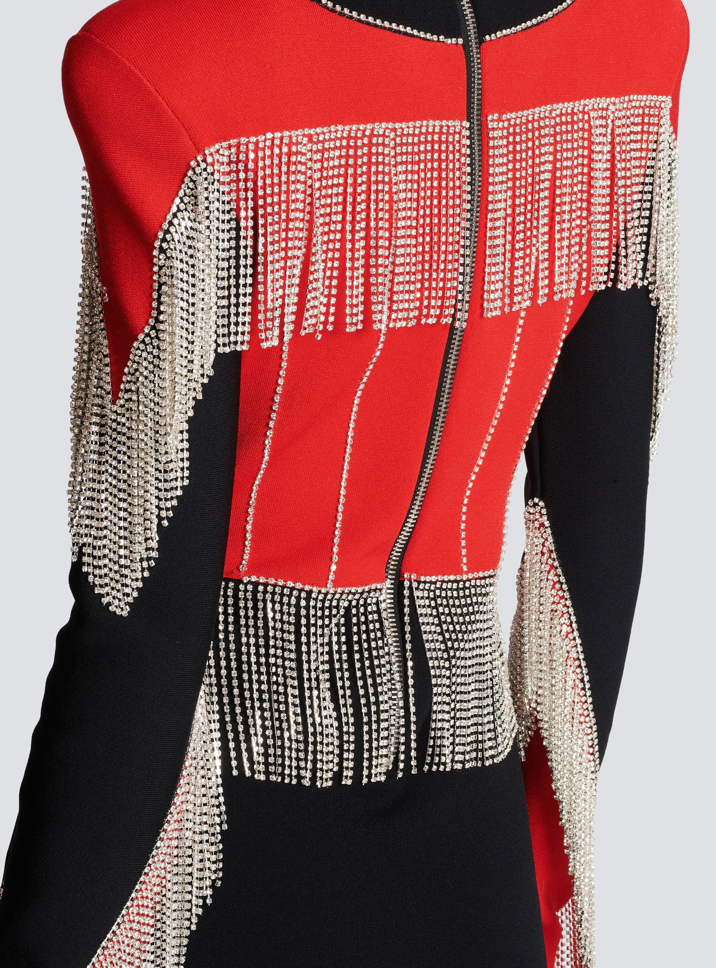 Balmain o1s1wg110825 Fringed Knit Dress in Black/Red Size XL / US 12-14 / IT 48-50 - 8 Thumbnail
