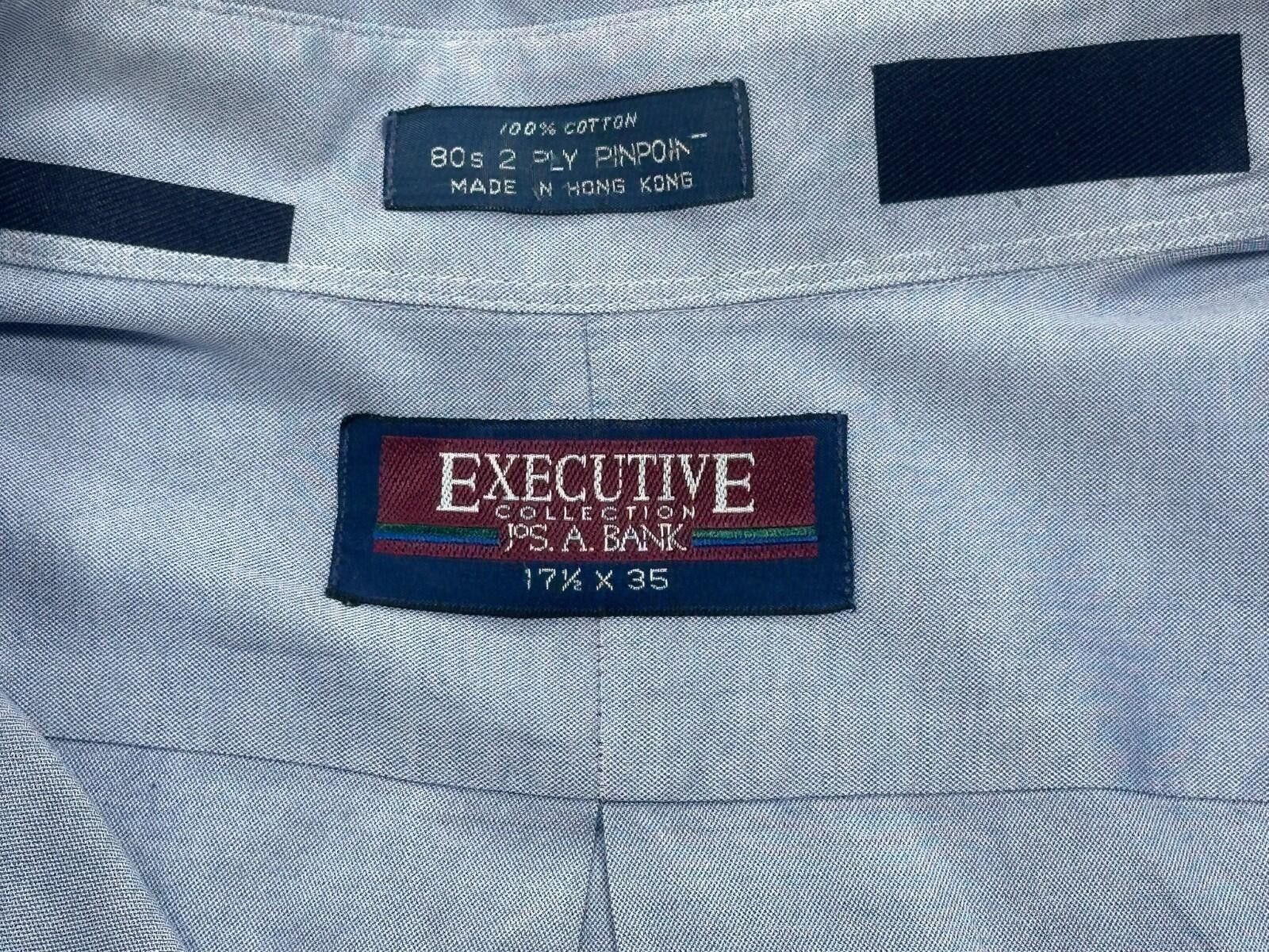 Jos. A. Bank Jos A Bank 80s 2-Ply Pinpont Button Up Blue Mens XL 17.5/35 Size 44R - 7 Thumbnail