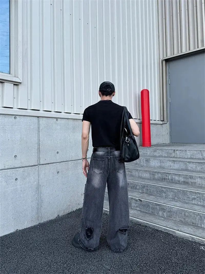 Japanese Brand Retro loose wide leg ripped jeans Size US 32 / EU 48 - 5 Thumbnail