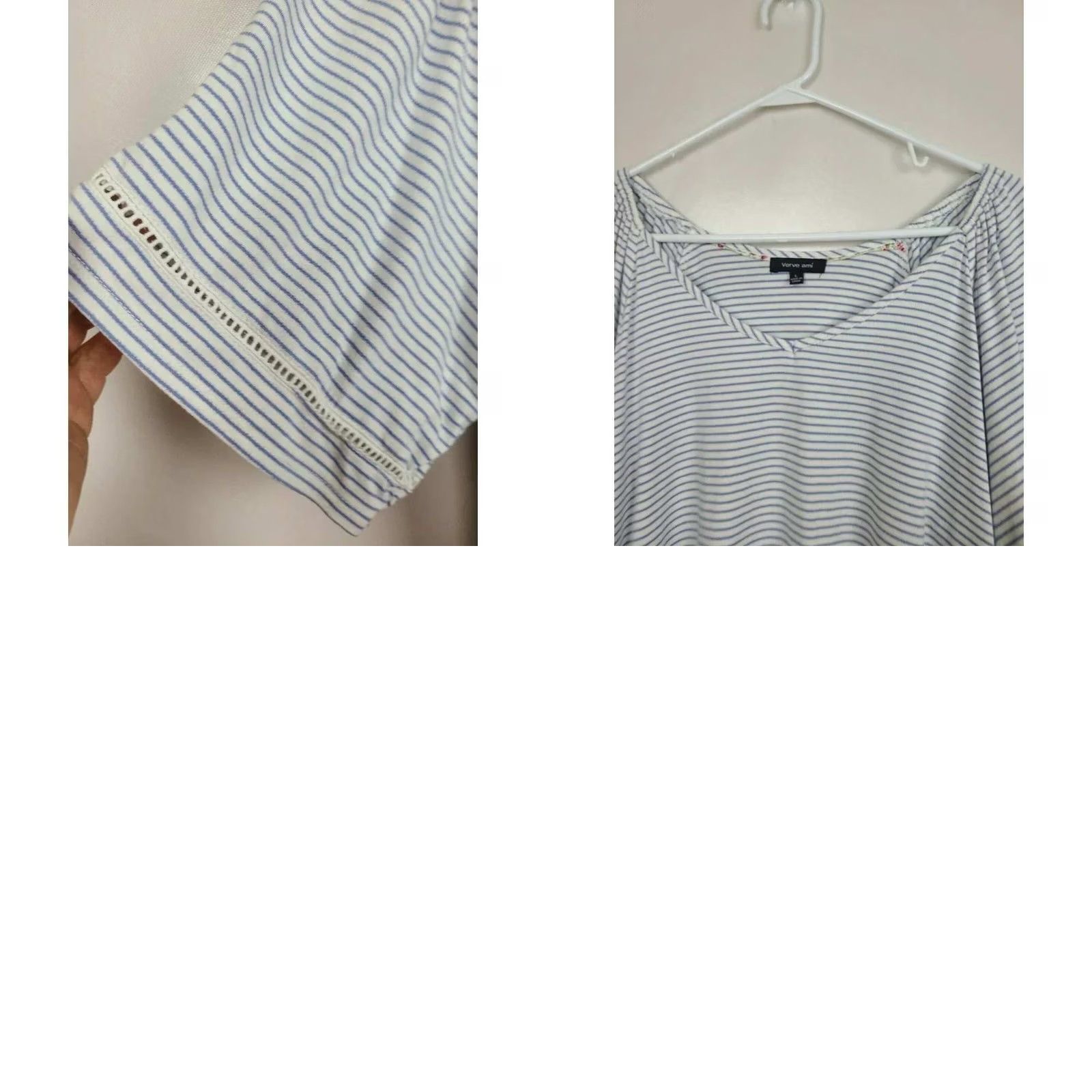 Vintage VINTAGE Verve Ami Boho Top Womens L Blue White Striped Short Sleeve Casual Eyelet Size L / US 10 / IT 46 - 8 Thumbnail