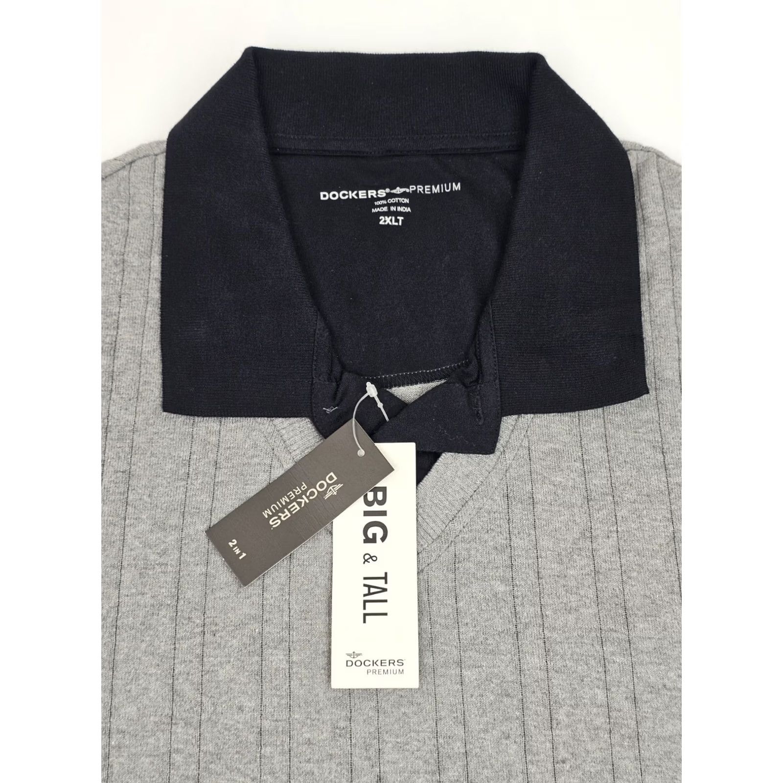 Dockers VINTAGE Dockers Polo Shirt Men XL Gray Striped Ribbed Cotton Collared 2 Tone Black Collar Shirts Polo Size US XL / EU 56 / 4 - 2 Thumbnail