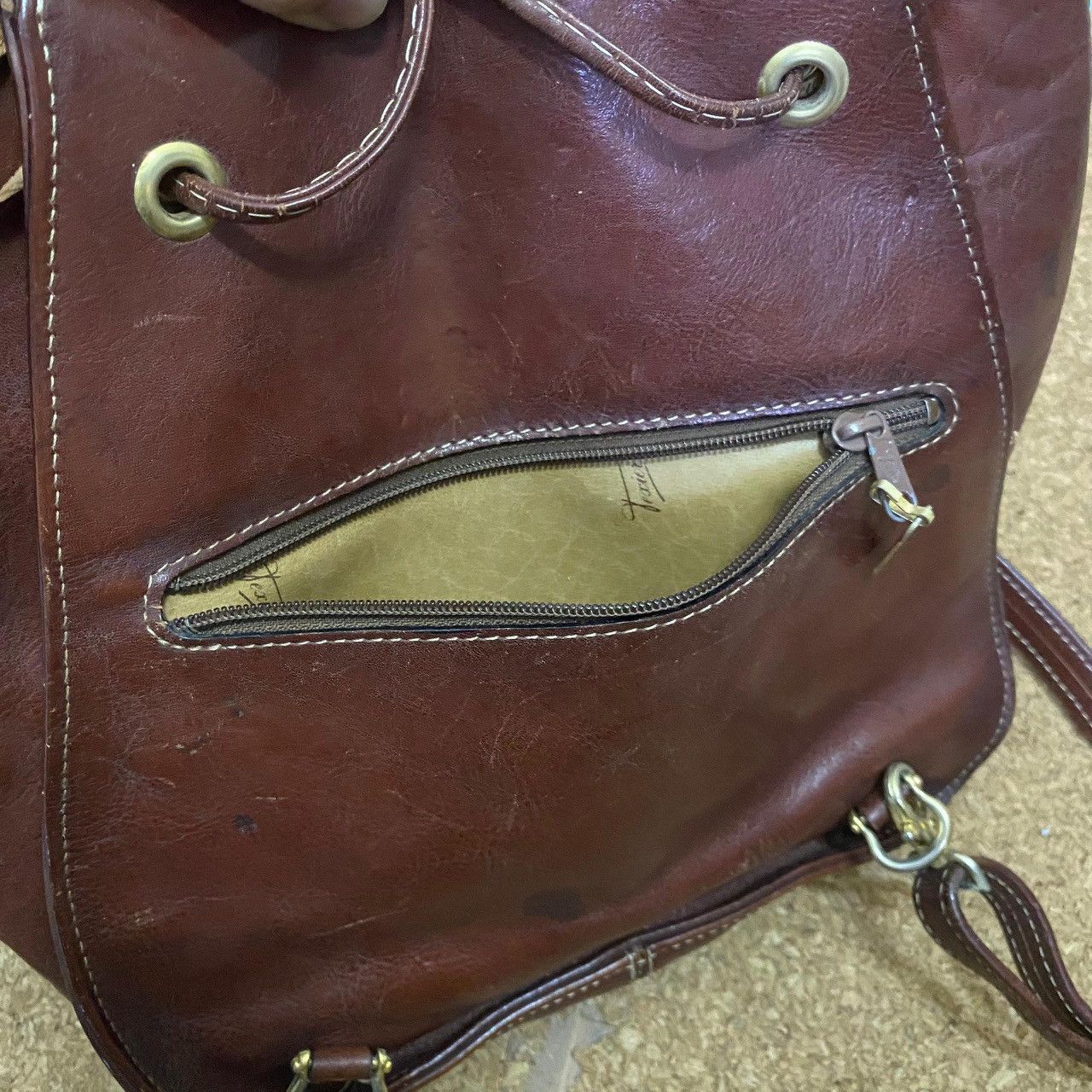 Handmade Texier Vintage Leather Backpack w/ Matching Mini Pouch — Size ONE SIZE - 23 Thumbnail