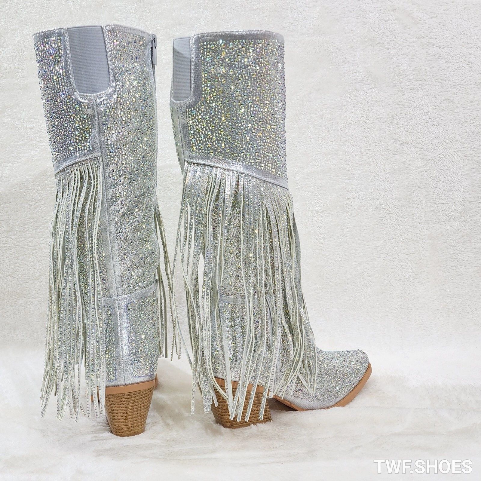 Other Western Diva Silver Asymmetrical Fringe Rhinestone Glam Cowg Size US 8.5 / IT 38.5 - 3 Thumbnail