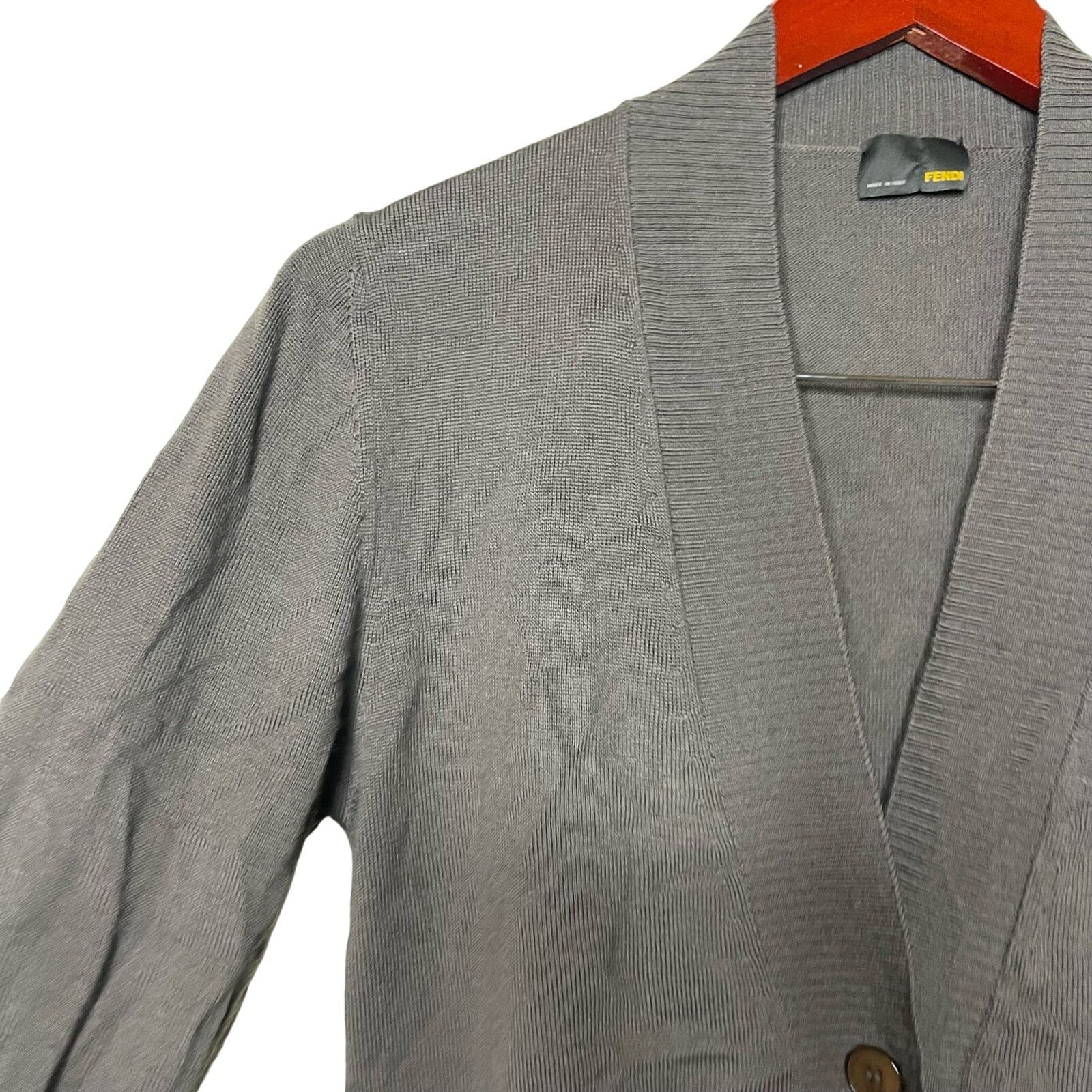Fendi Fendi V Neck Merino Wool Cardigan Sweater Gray 44 Size M / US 6-8 / IT 42-44 - 2 Thumbnail