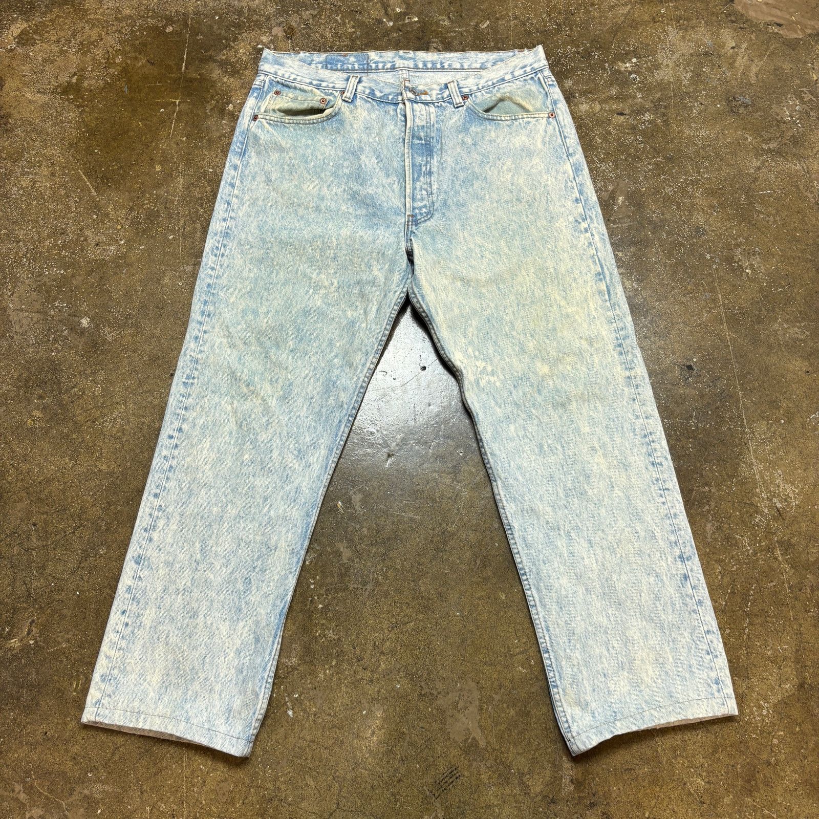 Levi's × Vintage VTG 80s Levi's 501 Straight Acid Wash Jeans 36x32 (34x27.5) Size US 34 / EU 50 - 3 Thumbnail