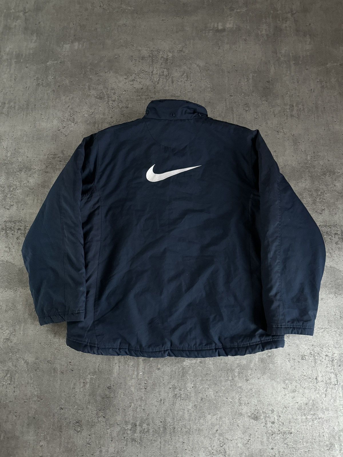 Nike × Vintage Nike Vintage 00s Swoosh Jacket big logo boxy navy rap y2k Size US L / EU 52-54 / 3 - 1 Thumbnail