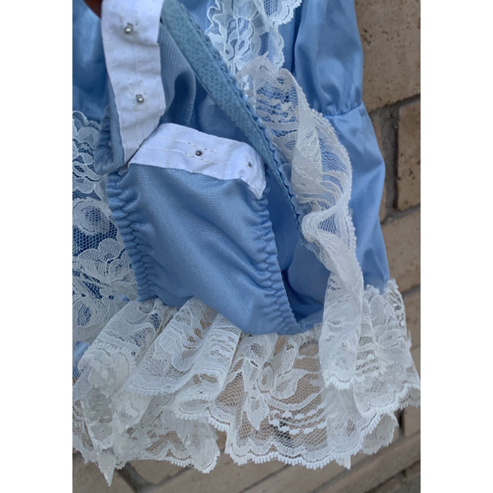 Vintage VINTAGE Flair Nylon Teddy One Piece Playsuit Romper Lace Ruffle Union Made Sz M Blue 1980s Glam Rock Flair Mens Womens Girls Boys Size 32" / US 10 / IT 46 - 5 Thumbnail