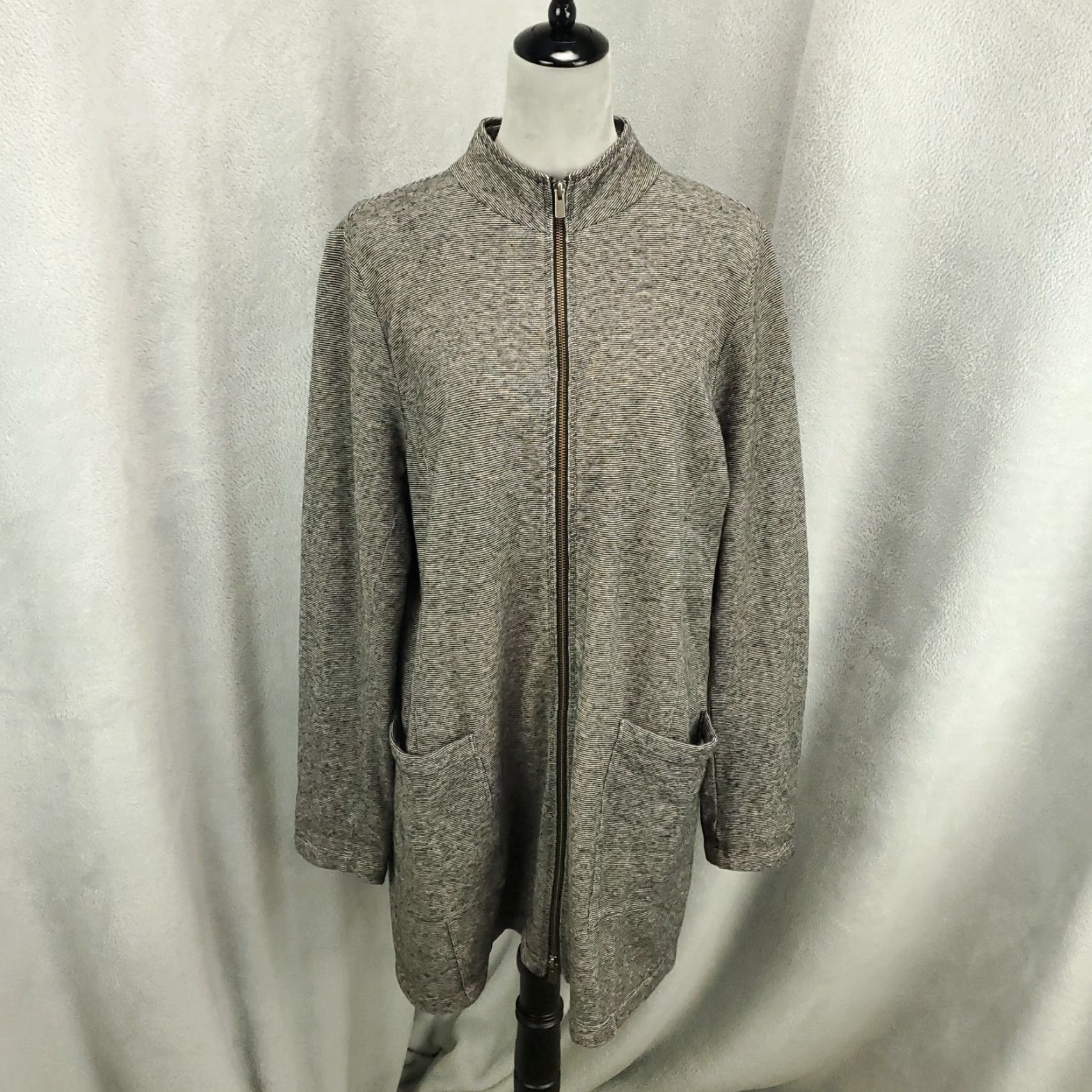 Eileen Fisher Eileen Fisher Jacket Women Large Gray Full Zip Pockets Long Hemp Cotton Cardigan Size L / US 10 / IT 46 - 2 Thumbnail