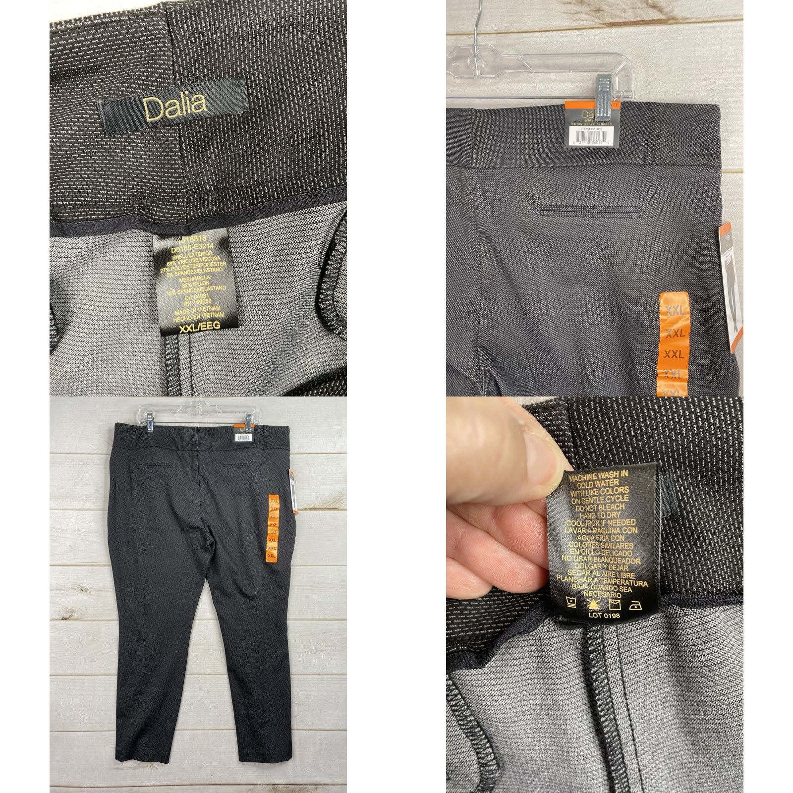 Vintage Dalia Pants Women's XXL Black Combo Pockets Built-In Tummy Control Pull-On Geometric Ponte 29 In Inseam City Casual Sl- Slimming, Stretch NWT Size 40" / US 18 - 8 Thumbnail
