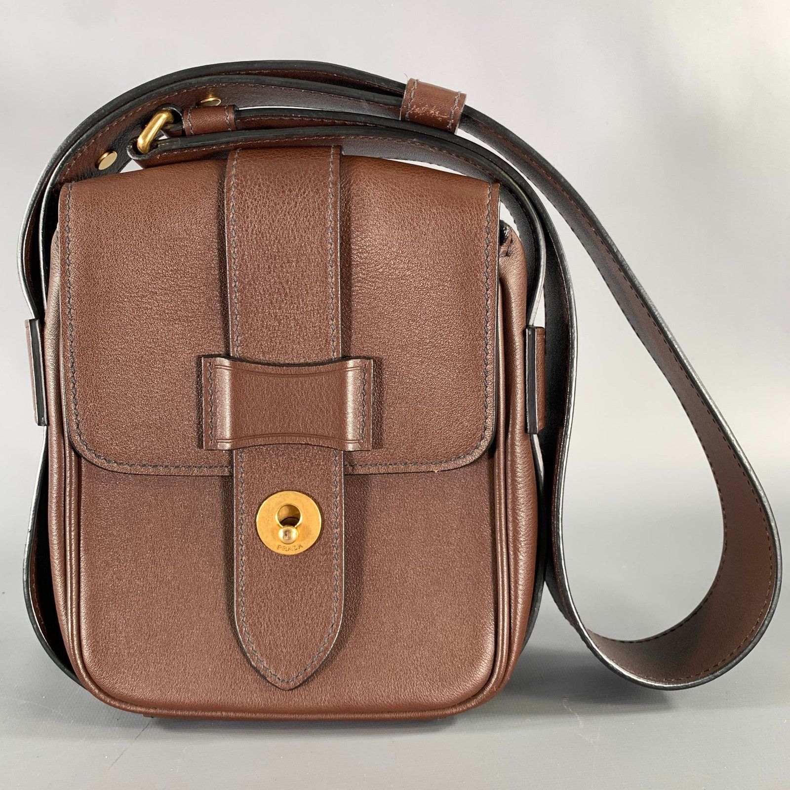 Prada PRADA Brown Crackled Leather Cross Body Bag Size ONE SIZE - 1 Thumbnail