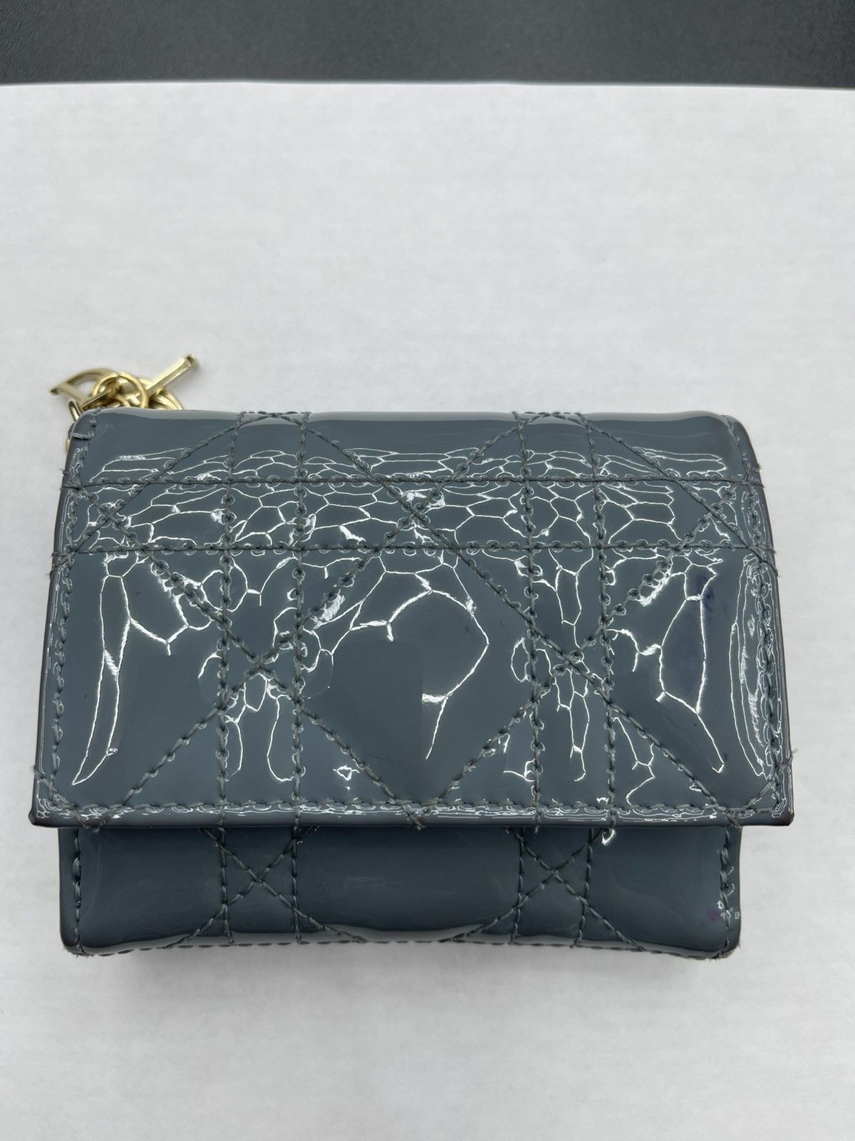 Dior Dior Patent Leather Lady Dior Tri-fold Wallet Blue Authentic Size ONE SIZE - 2 Thumbnail