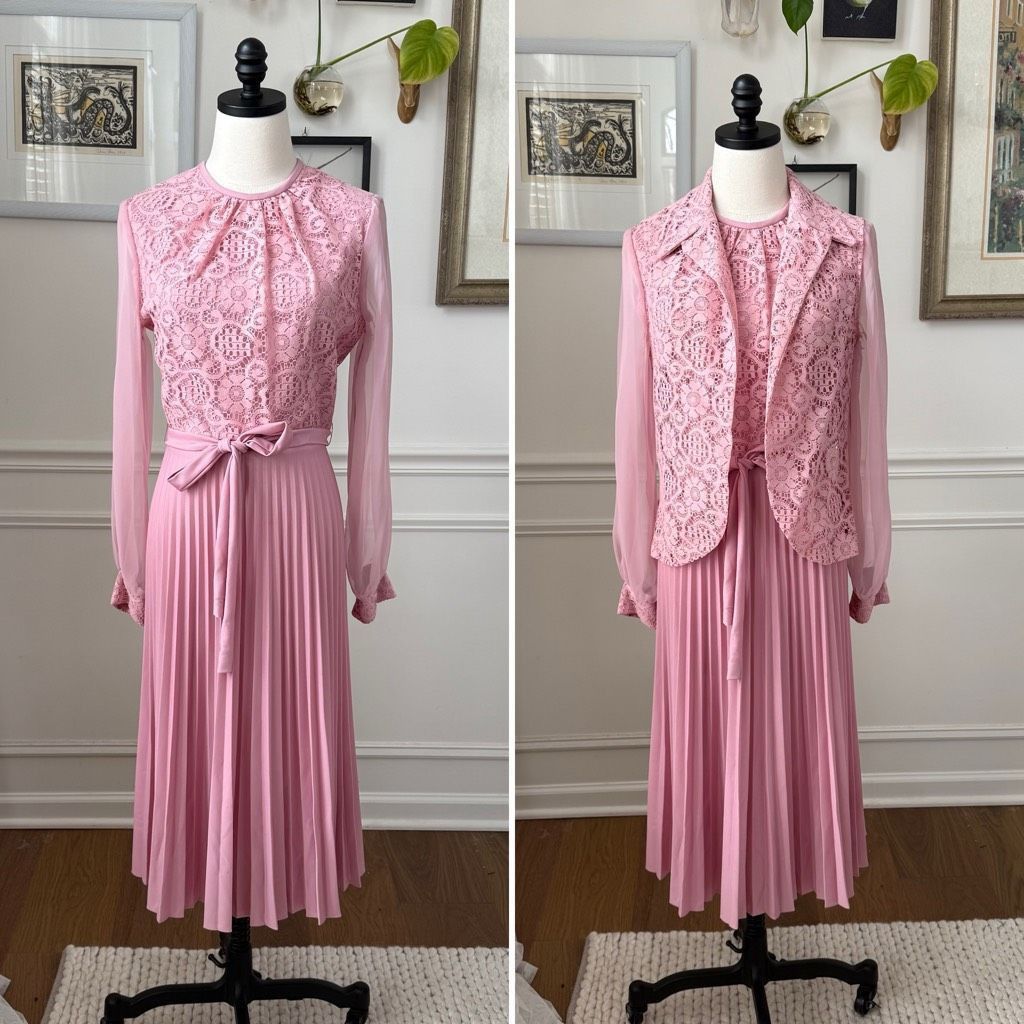 Vintage Vintage 70s Mister Jay Pink 2pc Dress and Vest S M Size M / US 6-8 / IT 42-44 - 1 Thumbnail