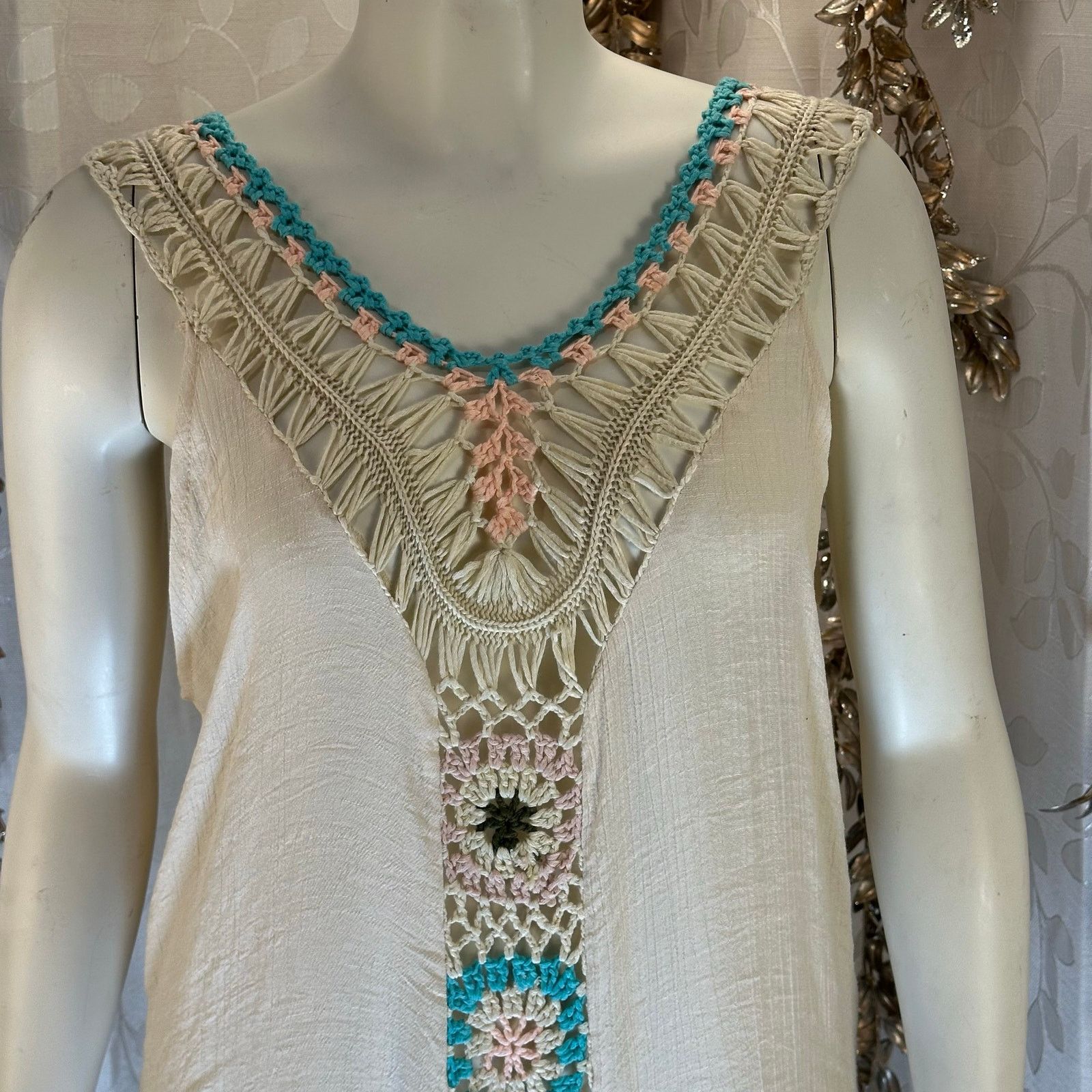 Other Negs Women’s Crochet Fringe Tunic Cover Up Cream Medium Larg Size ONE SIZE - 3 Thumbnail