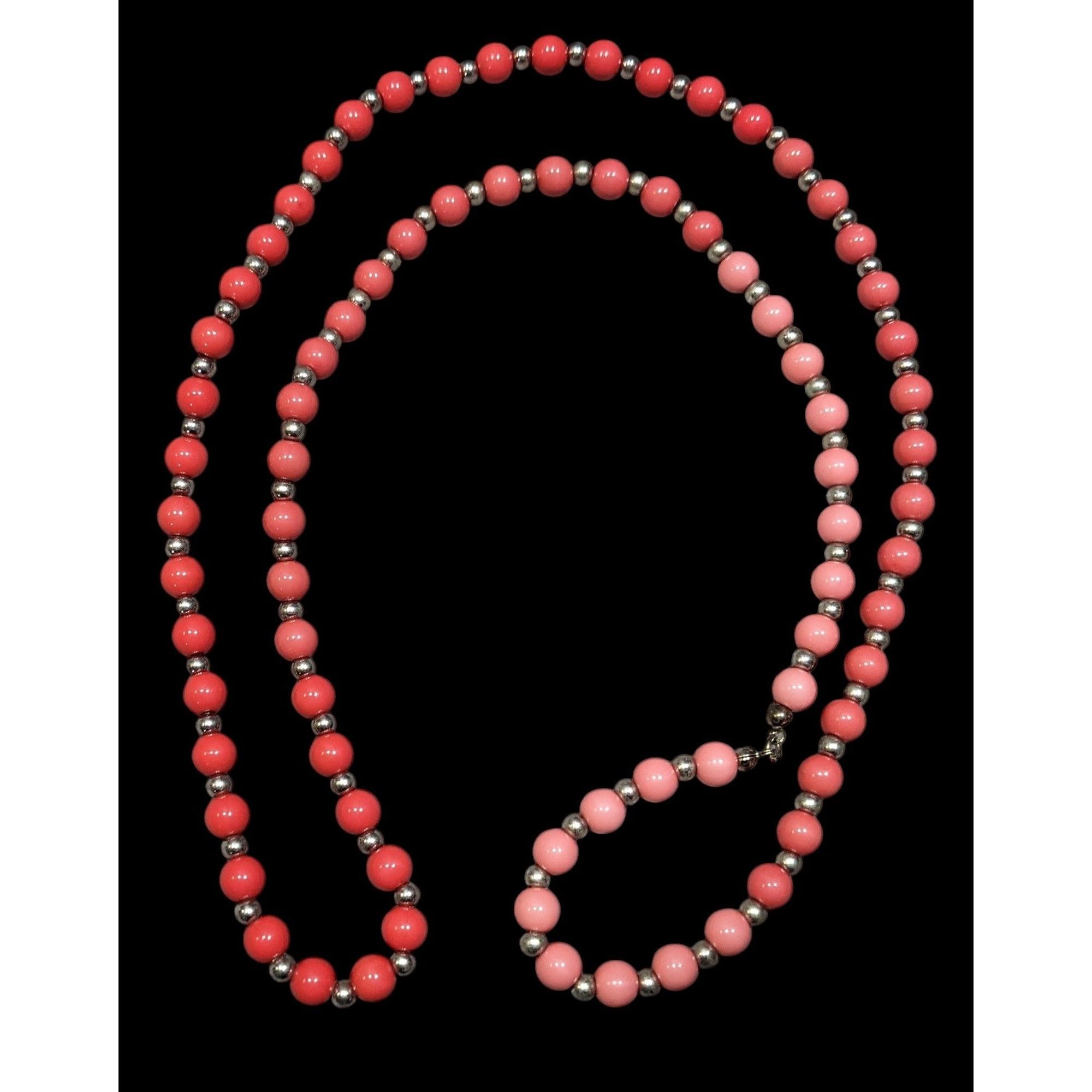 Other Vintage Retro Pink Red And Silver Tone Beaded Necklace Size ONE SIZE - 1 Thumbnail