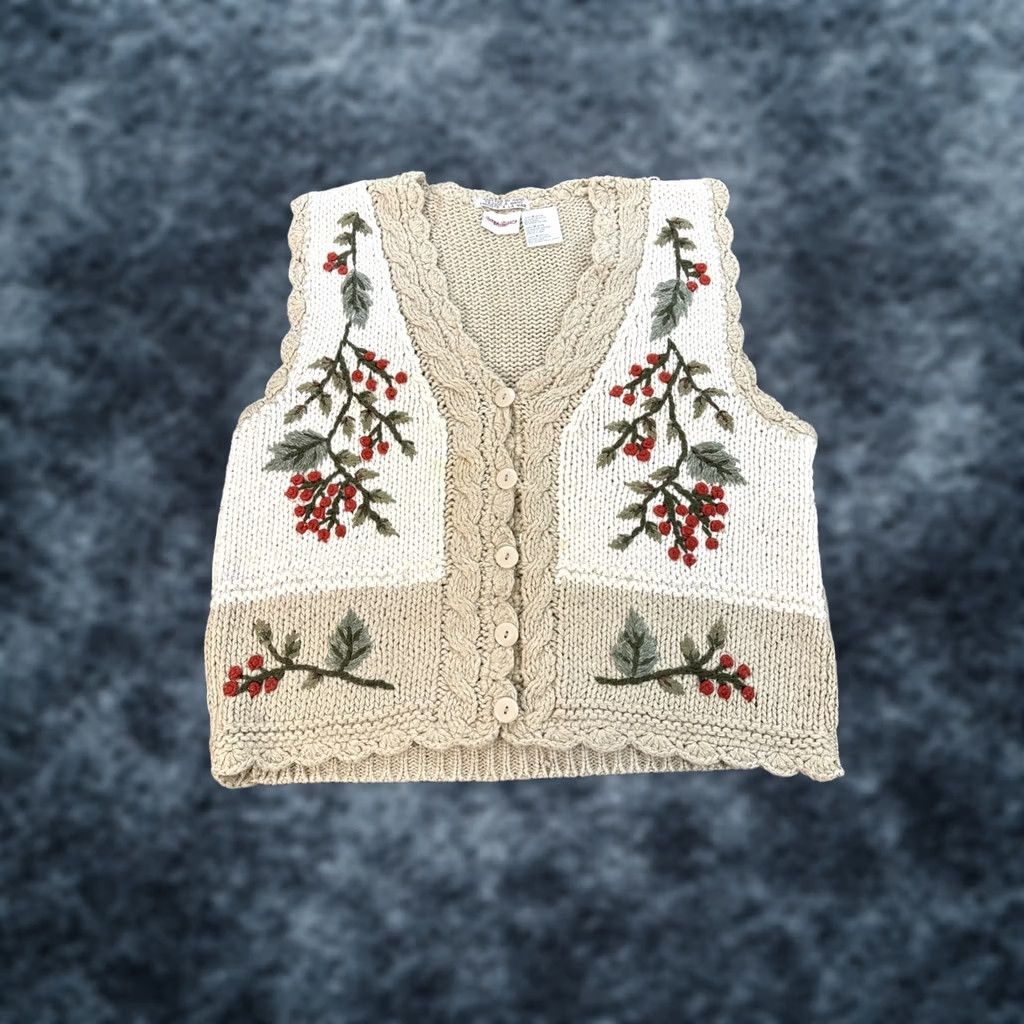 Vintage VINTAGE Bobbie Brooks Cardigan Sweater Vest Womens Medium Crochet Autumn Harvest Beige V-Neck Sleeveless Holiday Mens/Womens Size M / US 6-8 / IT 42-44 - 1 Thumbnail