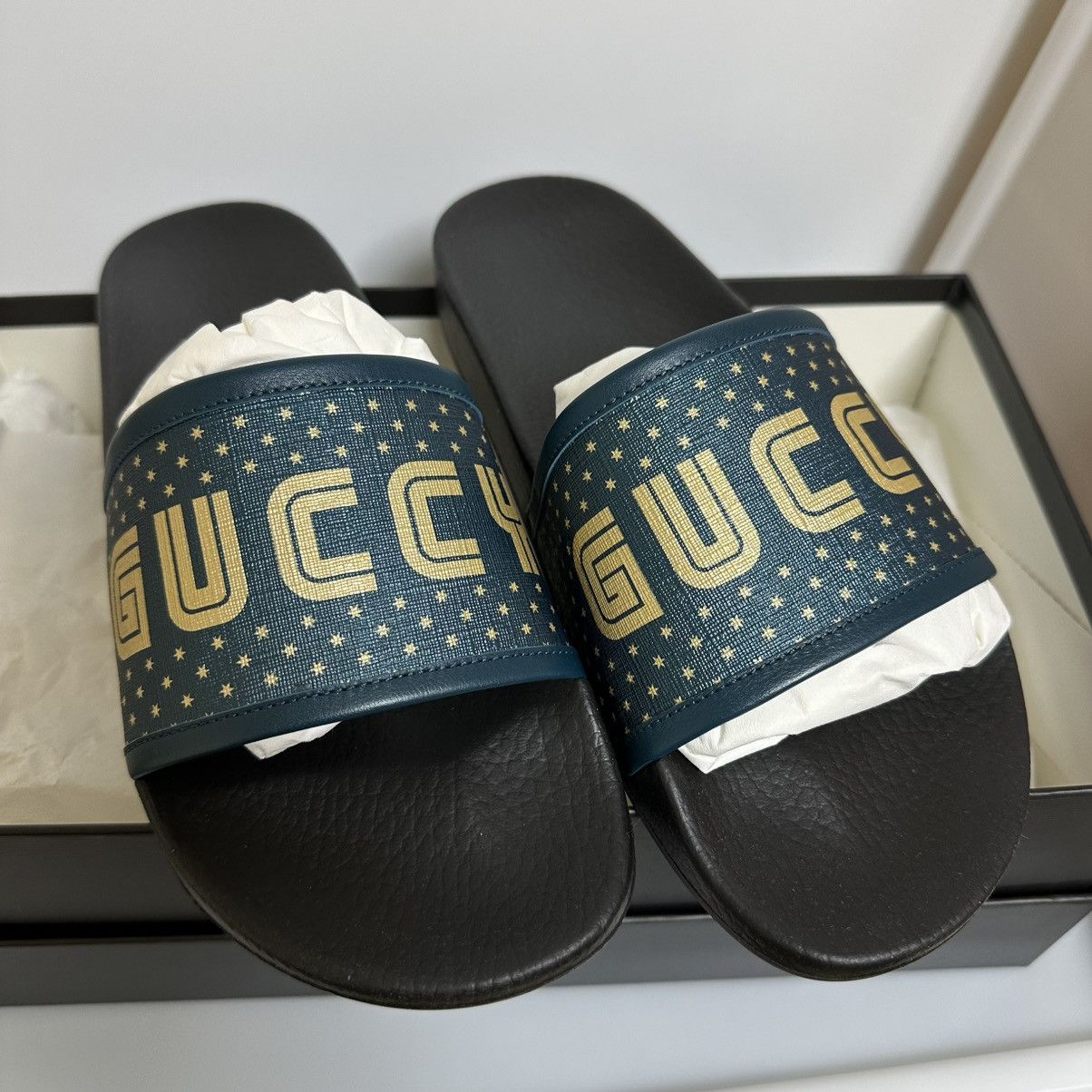 Gucci GUCCI slide sandal GUCCY SEGA black blue NEW size 9 Size US 9 / EU 42 - 1 Thumbnail