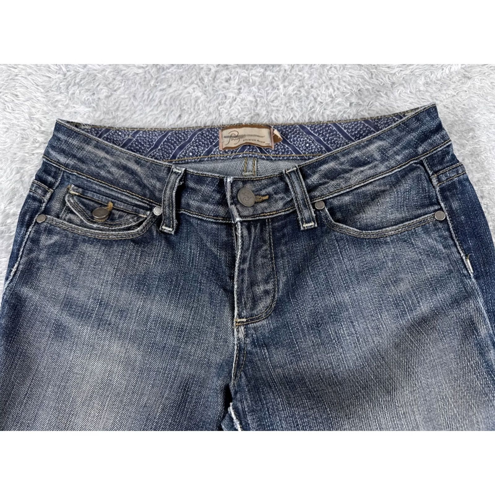 Paige Paige Jeans Womens 27 Blue Denim Bootcut Distressed Stretch 5-Pocket American Classic Designer Jeans Size 27 Womens Medium Wash Vintage: No Size 27" / US 4 / IT 40 - 4 Thumbnail