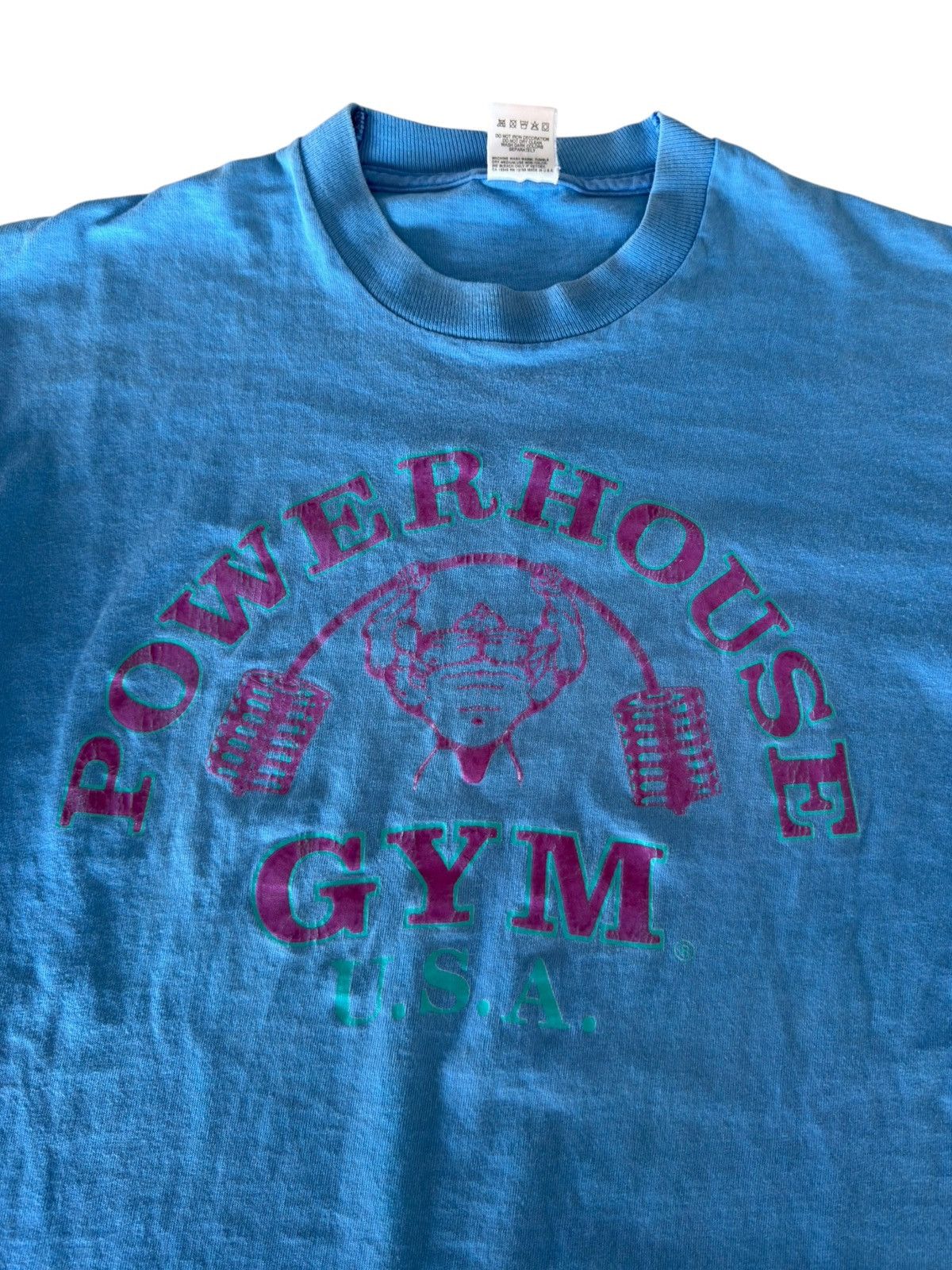 Vintage *RARE* 1990s 90s VINTAGE POWERHOUSE GYM BLUE PURPLE USA TEE Size US M / EU 48-50 / 2 - 6 Thumbnail
