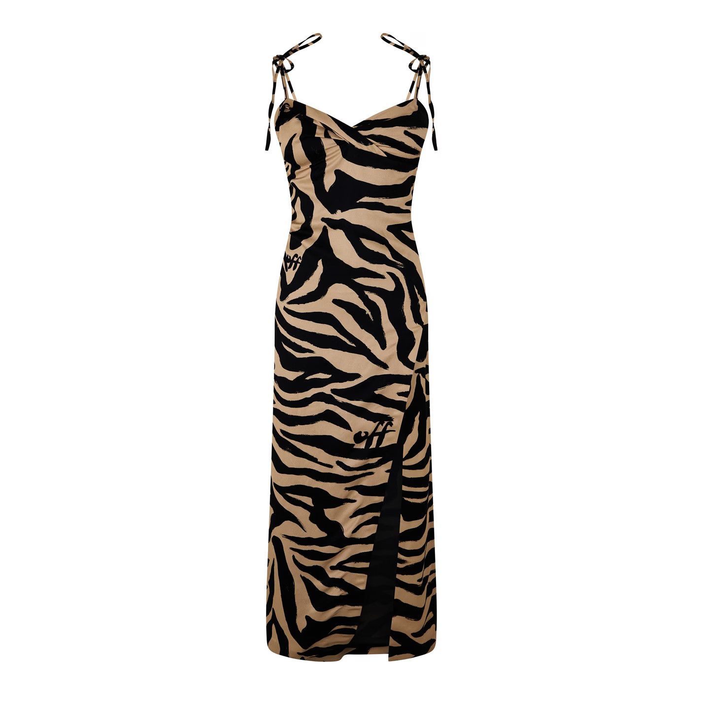 Off-White o1g2r1mq0125 Zebra Midi Dress in Brown & Black Size XS / US 0-2 / IT 36-38 - 1 Thumbnail