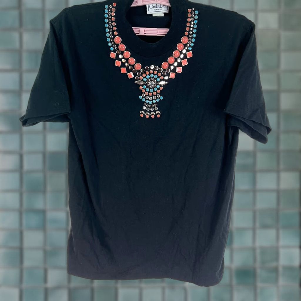 Vintage VINTAGE Clodia Dee NY Black Siler &Jem Stone Art V-Neck Shirt Women's S Southwest Size S / US 4 / IT 40 - 1 Thumbnail