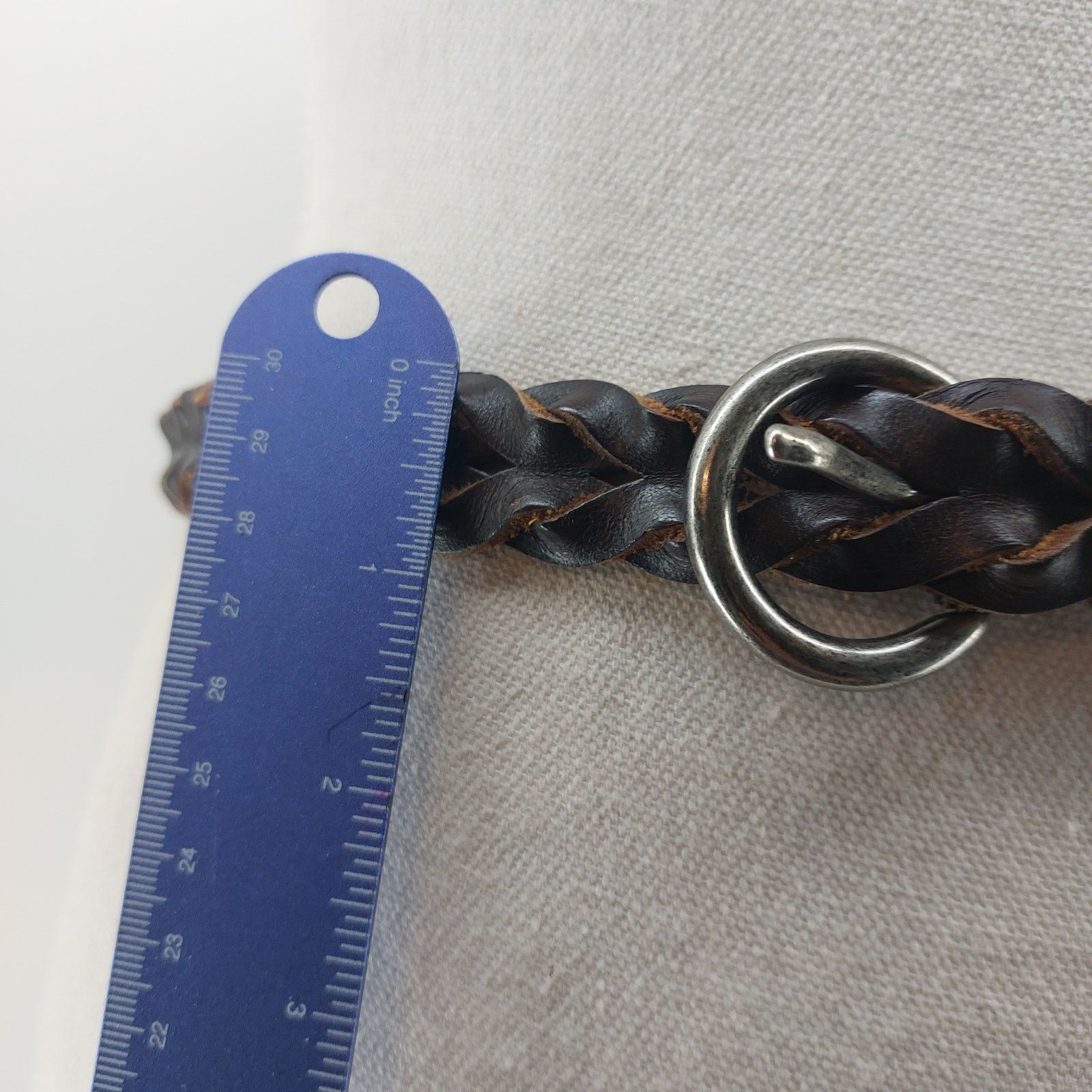 Other Brown Leather Belt Braided Silver Tone Buckle Size M/L Size ONE SIZE - 5 Thumbnail