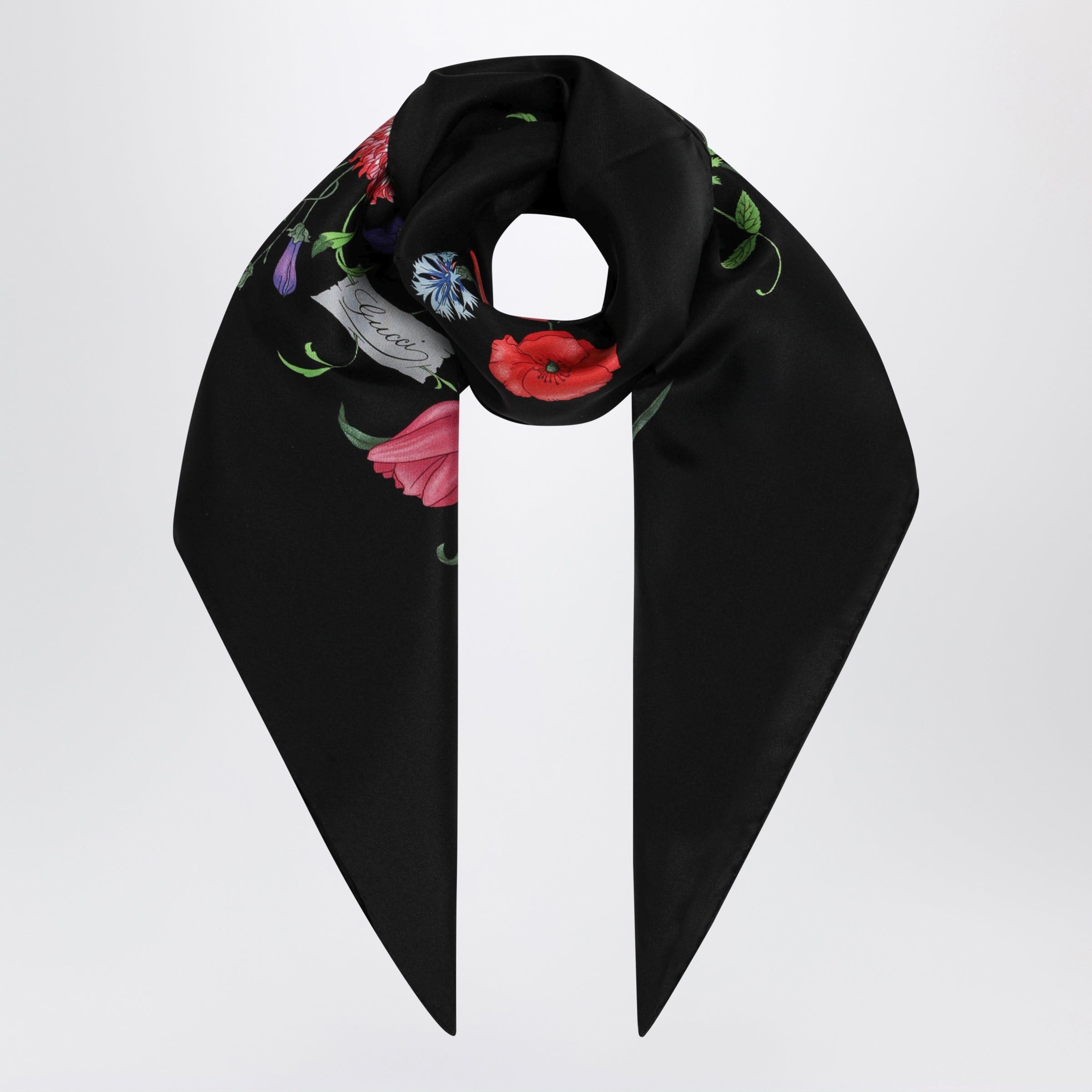 Gucci Gucci Black Printed Silk Twill Scarf Size ONE SIZE - 1 Preview