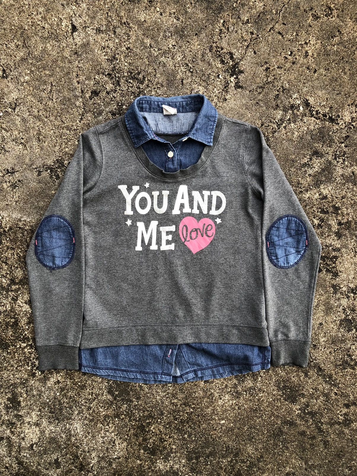 Japanese Brand USALL Double Layer Sweatshirt Denim Lovely Poem You and Me 🩷 Size M / US 6-8 / IT 42-44 - 17 Thumbnail