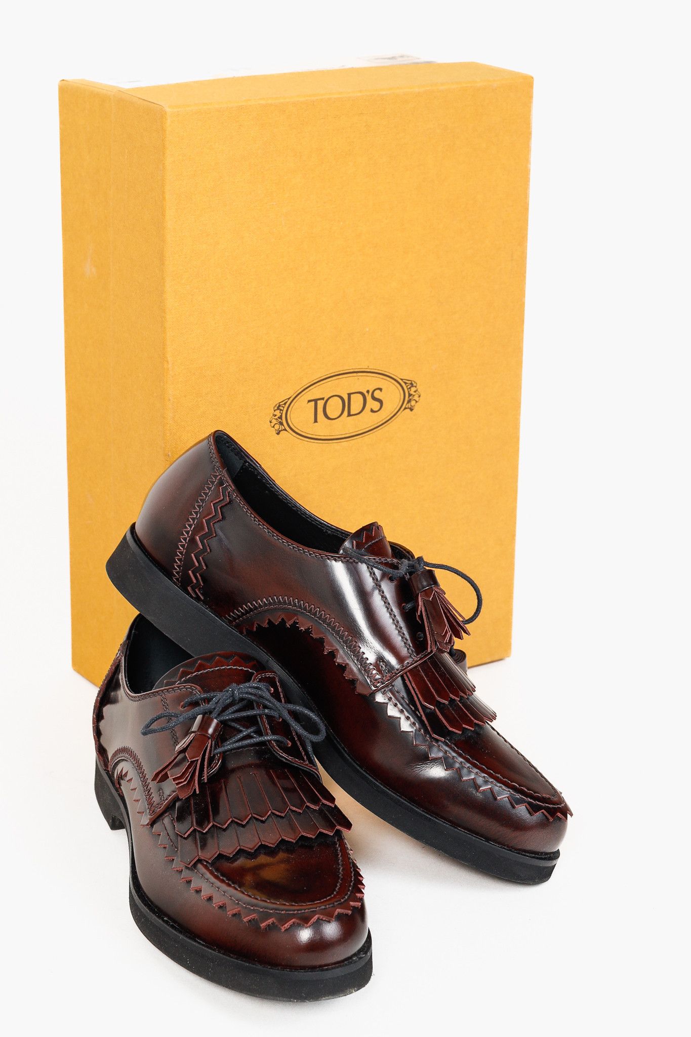 Tod's Tod’s Bordeaux Gomma Frangia Leather Derby Shoes Size US 6 / IT 36 - 10 Thumbnail