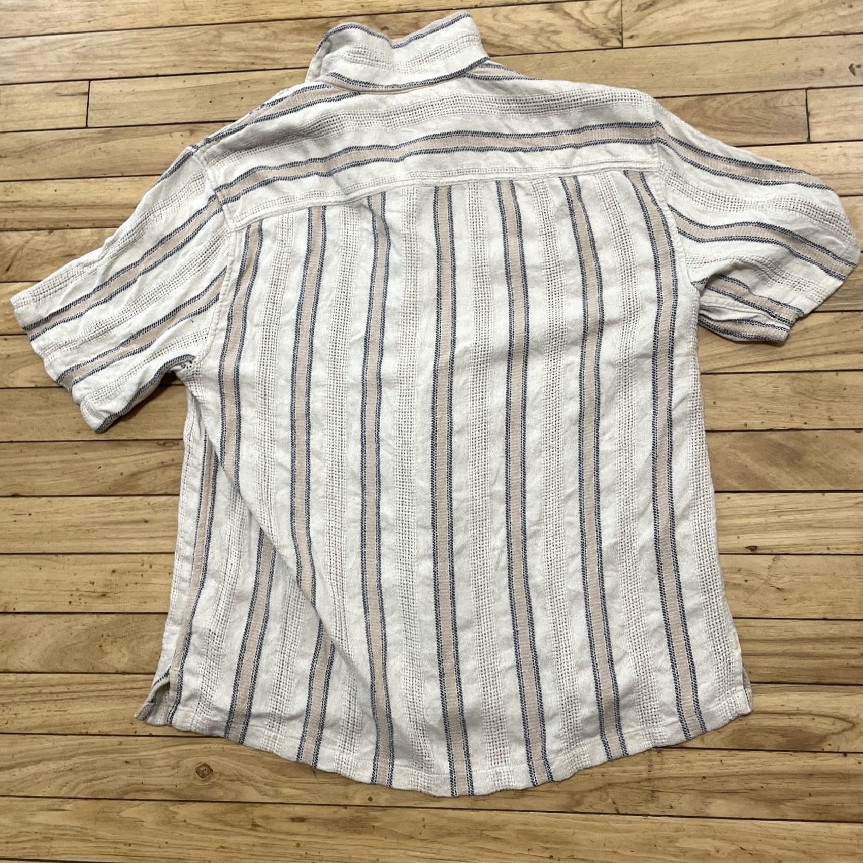 Abercrombie & Fitch Abercrombie & Fitch Shirt M Tan Stripe Short Sleeve Summer Linen Blend A&F Men Size US M / EU 48-50 / 2 - 2 Thumbnail