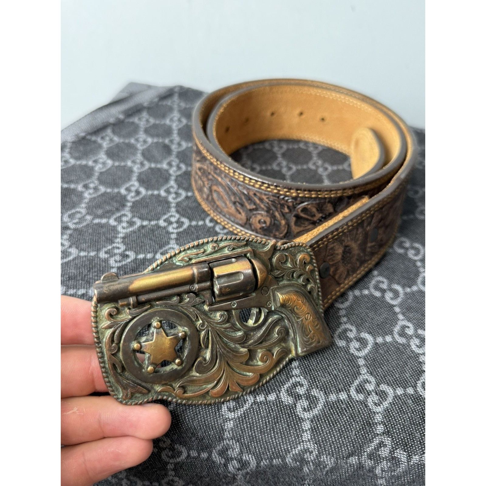 Cowboy Equipment Rare! Vintage Revolver Leather Cowboy Belt Western American Size ONE SIZE - 3 Thumbnail