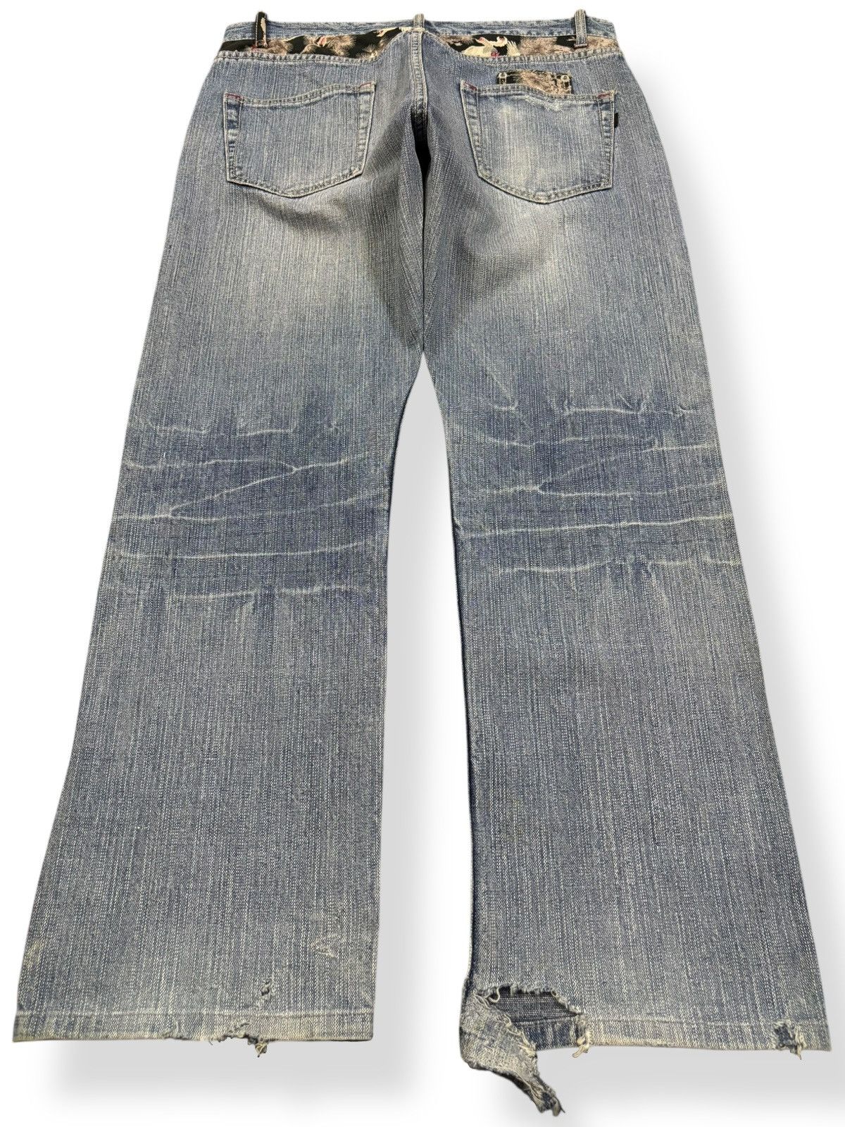 Karakuri Tamashii Vintage Japanese Brand Floral Whisker Baggy Distressed Jeans Size US 33 - 1 Thumbnail