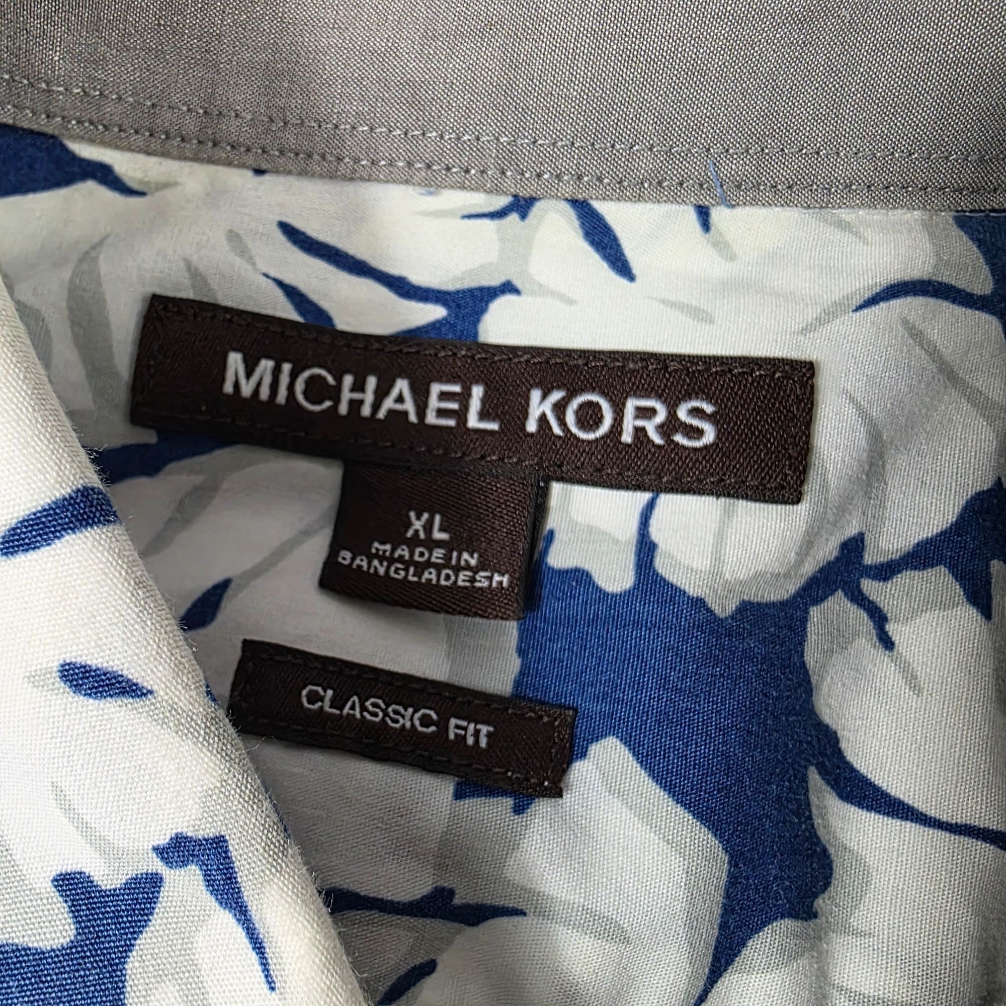 Michael Kors Michael Kors Classic Fit Mens XL White Blue Leaf Print Shirt Size US XL / EU 56 / 4 - 5 Thumbnail