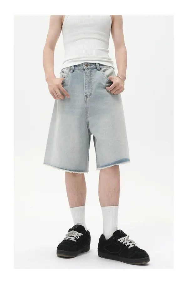 Japanese Brand Distressed vintage loose straight-leg men's denim shorts Size US 32 / EU 48 - 6 Thumbnail