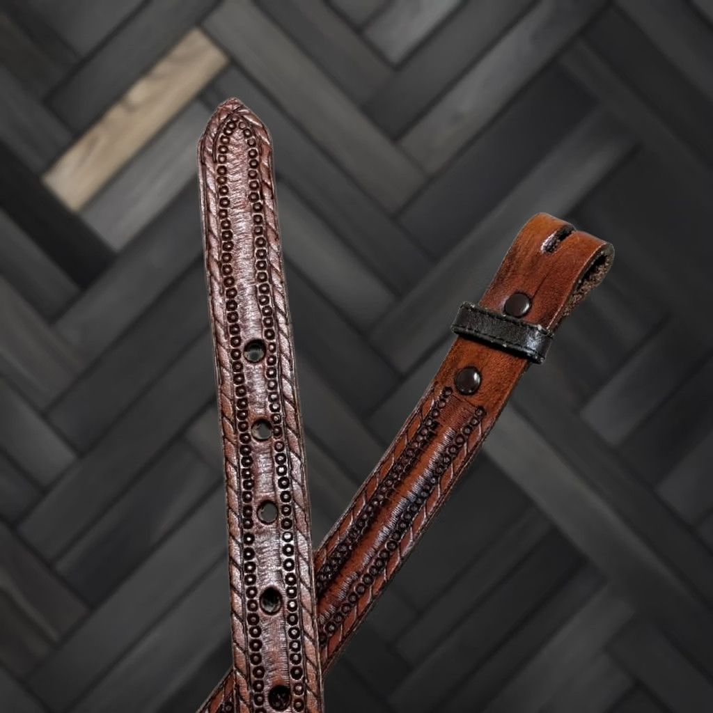 Vintage VINTAGE western belt tooled cowhide leather 40 brown handcrafted belt Men Adult 40 brown western pattern 1980's Mens Size 40 - 1 Thumbnail