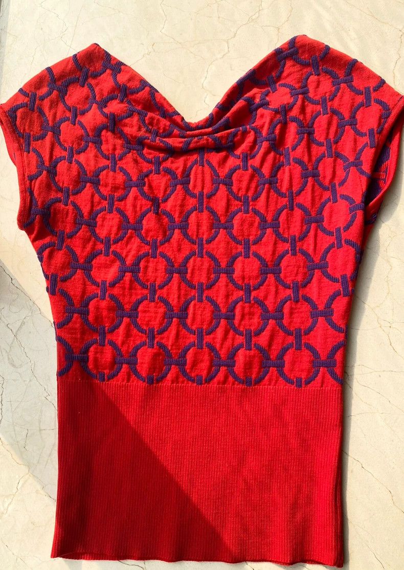 Versace VERSACE Red Patterned Knit Top - dmc Size US M / EU 48-50 / 2 - 1 Thumbnail