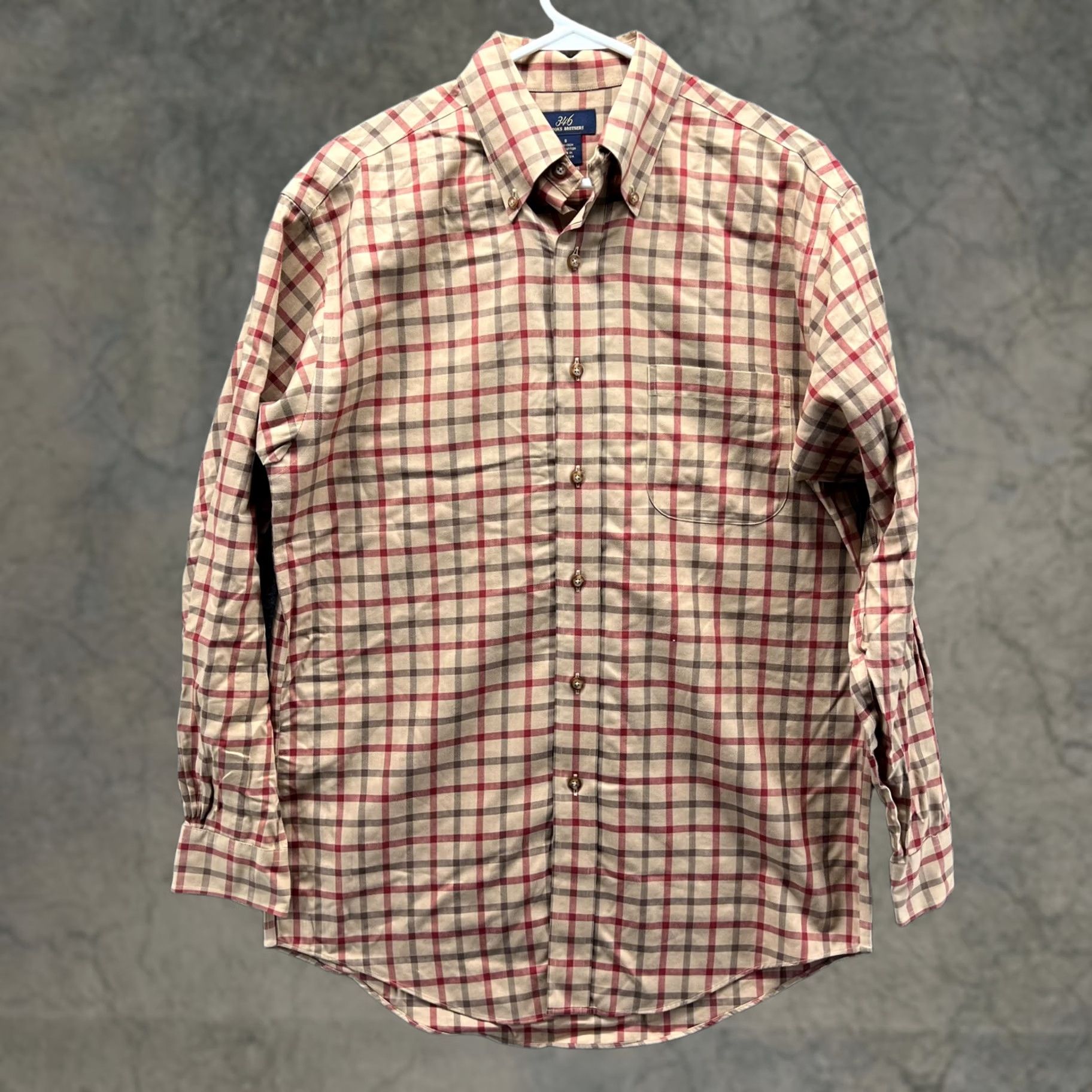 Brooks Brothers Brooks Brothers Dress Shirt Mens Small Beige Plaid Non Iron 346 Button Down Size 36R - 1 Thumbnail